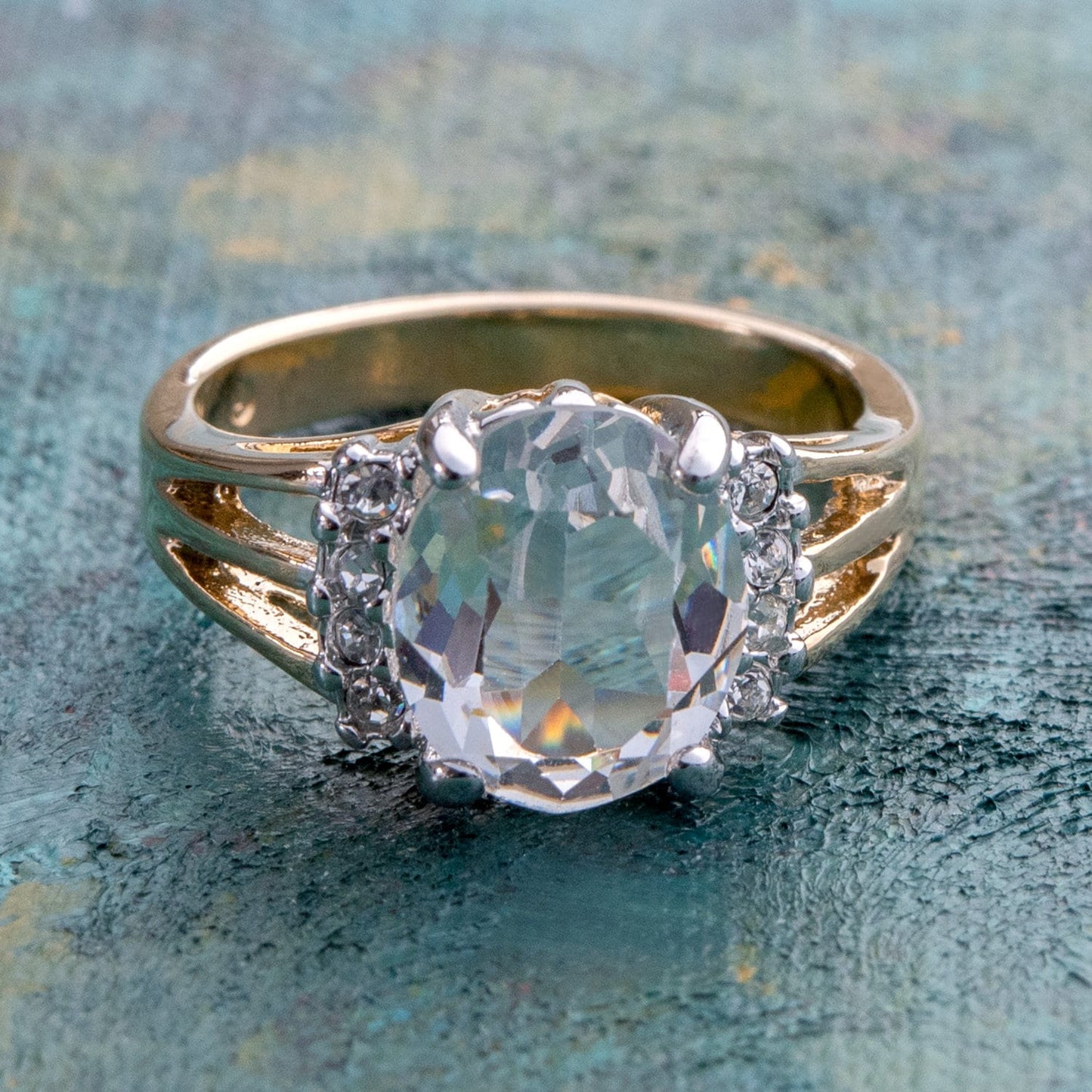Vintage Ring 1980's Clear Swarovski Crystal Ring 18k Gold  R1664 - Limited Stock - Never Worn