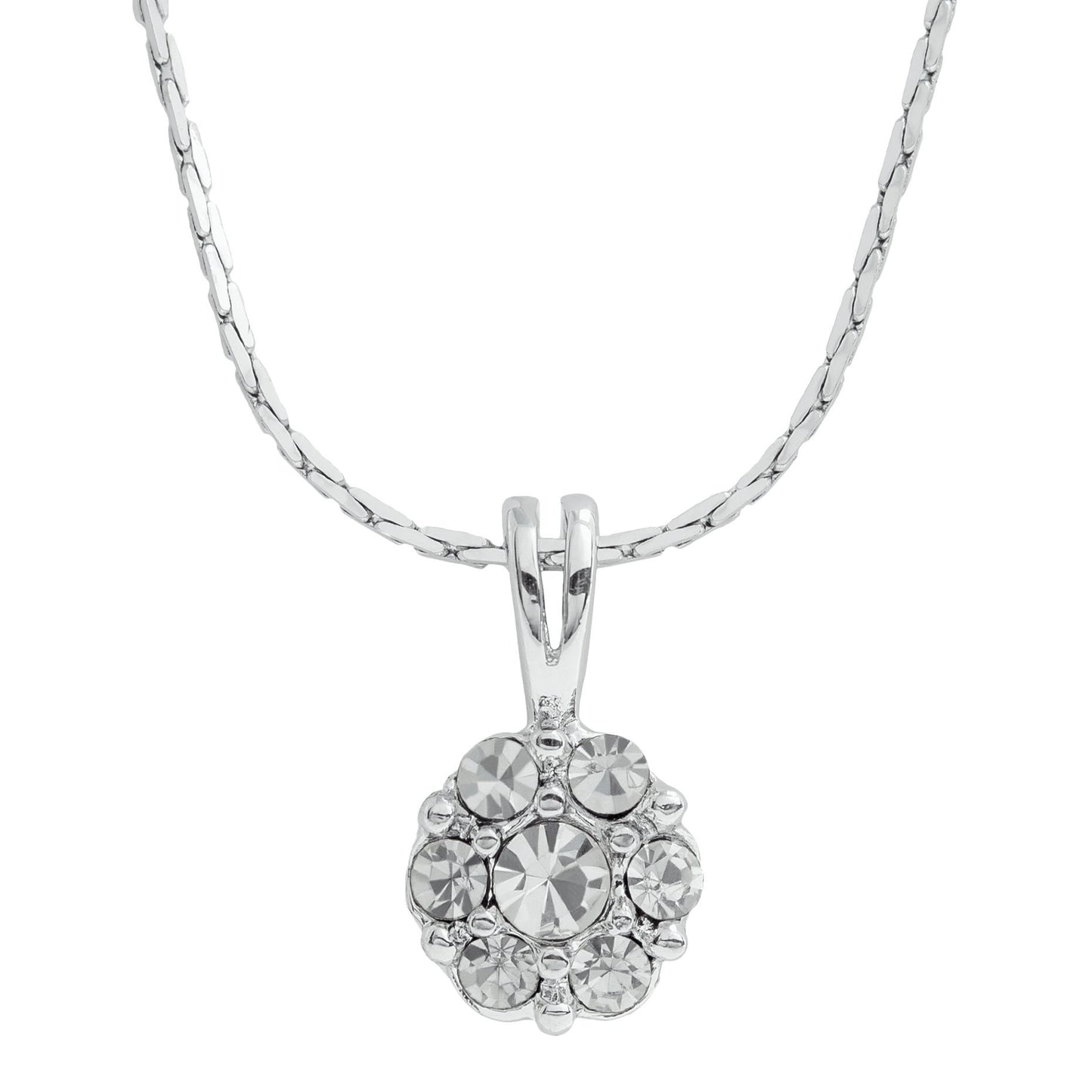 Vintage Flower Pendant Clear Swarovski Crystals 18k White Gold Silver N288 - Limited Stock - Never Worn