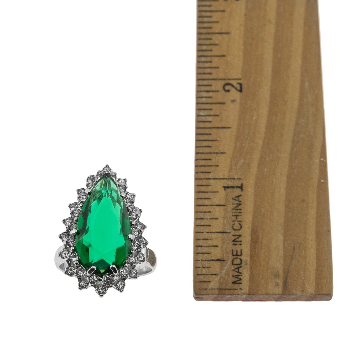 Victorian Style Ring Emerald and Clear Swarovski Crystals 18k White Gold Cocktail Ring Antique Womans #R212 - Limited Stock - Never Worn