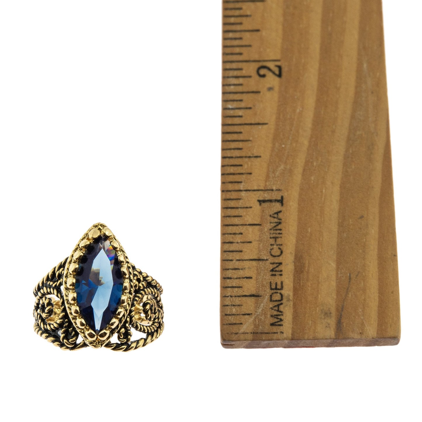 Vintage Ring Sapphire Swarovski Crystal Antique 18k Gold Filigree Edwardian Style Womans Jewelry #R1444 - Limited Stock - Never Worn