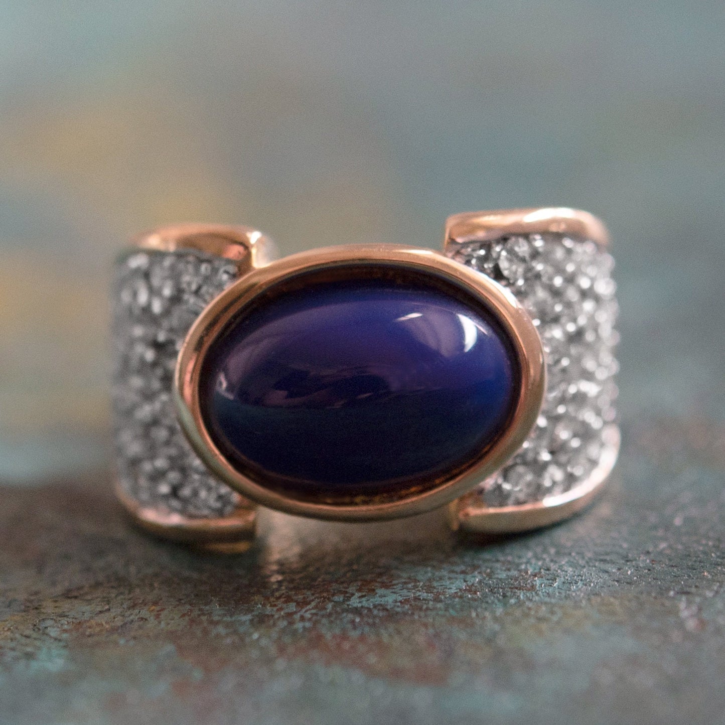 Women's Vintage Ring Genuine Stones, Austrian Crystals Cocktail Ring 18k Yellow Gold Electroplated R1934