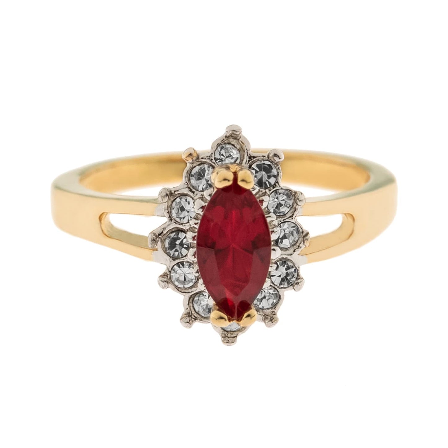 Vintage Ring Ruby and Clear Swarovski Crystals 18kt Gold July Birthstone Antique Rings For Women Jewelry #R1314 - Never Worn - Limited Stock