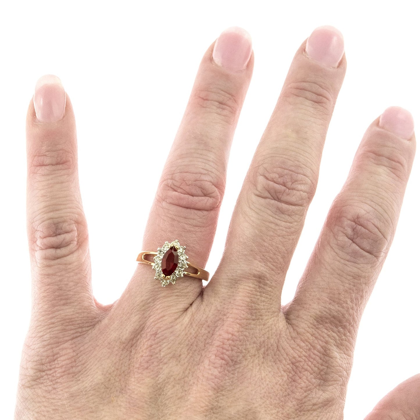 Vintage Ring Ruby and Clear Swarovski Crystals 18kt Gold July Birthstone Antique Rings For Women Jewelry #R1314 - Never Worn - Limited Stock