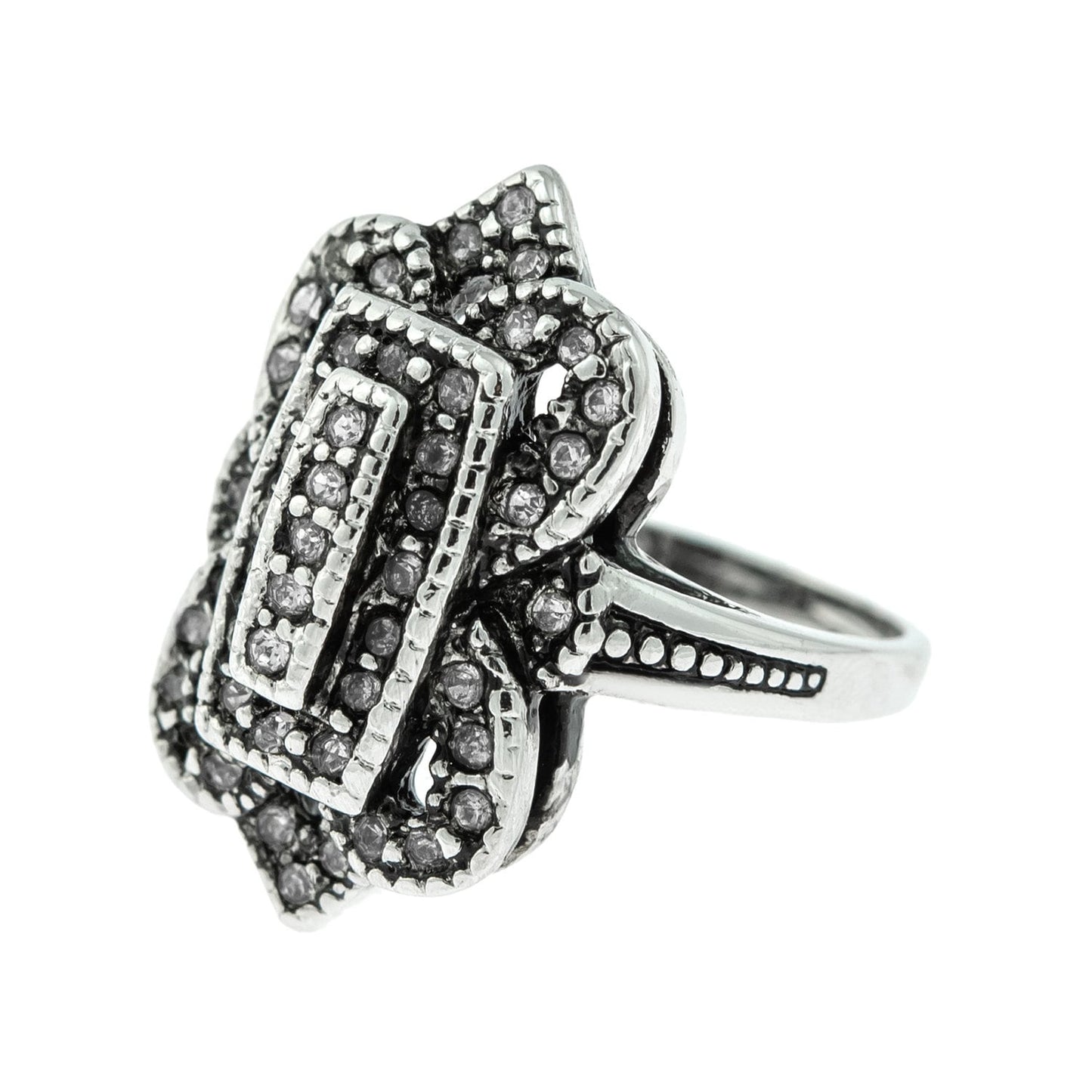 Vintage Ring Clear Swarovski Crystal Antique 18k White Gold Silver Antique Womans Jewlery #R1415 - Limited Stock - Never Worn