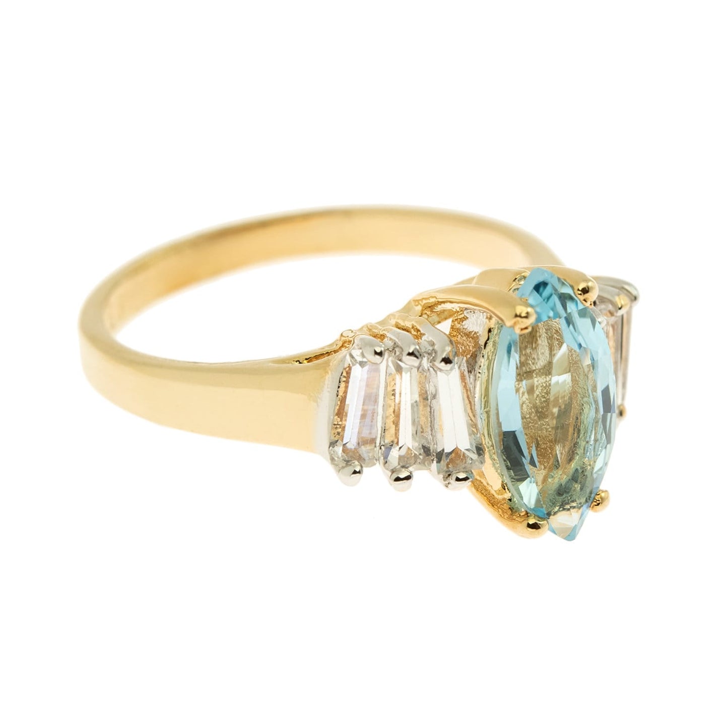Vintage Ring Genuine Blue Topaz and Clear Swarovski Crystals 18kt Gold Plated R2604 - Limited Stock - Never Worn