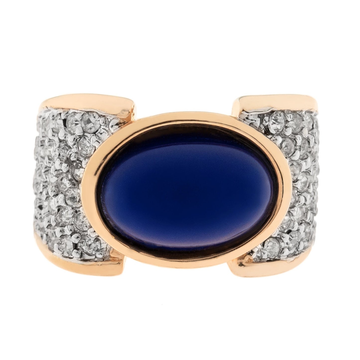 Vintage Ring Lapis Lazuli Bead and Clear Swarovski Crystal Cocktail Ring 18k Gold R1934 - Limited Stock - Never Worn
