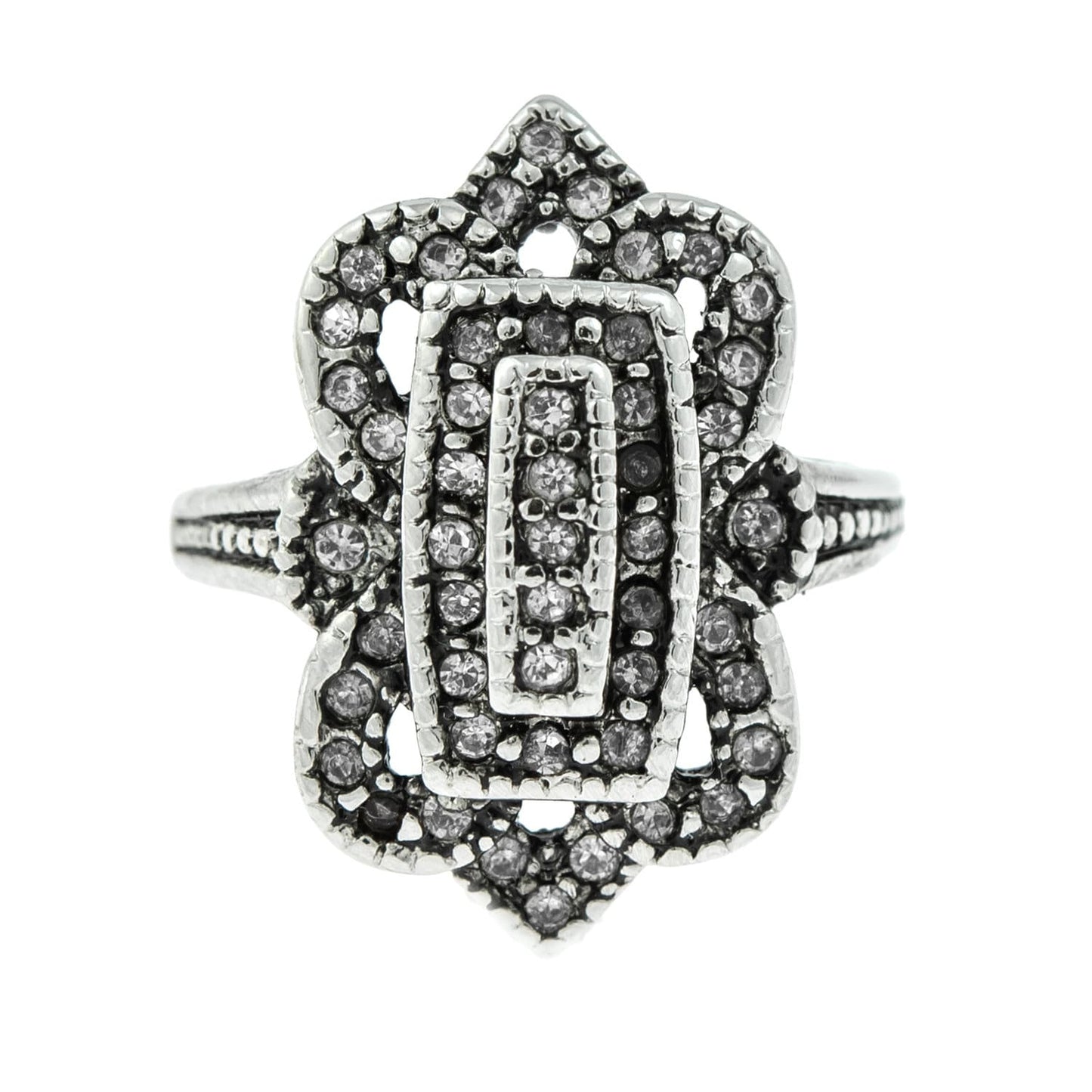 Vintage Ring Clear Swarovski Crystal Antique 18k White Gold Silver Antique Womans Jewlery #R1415 - Limited Stock - Never Worn