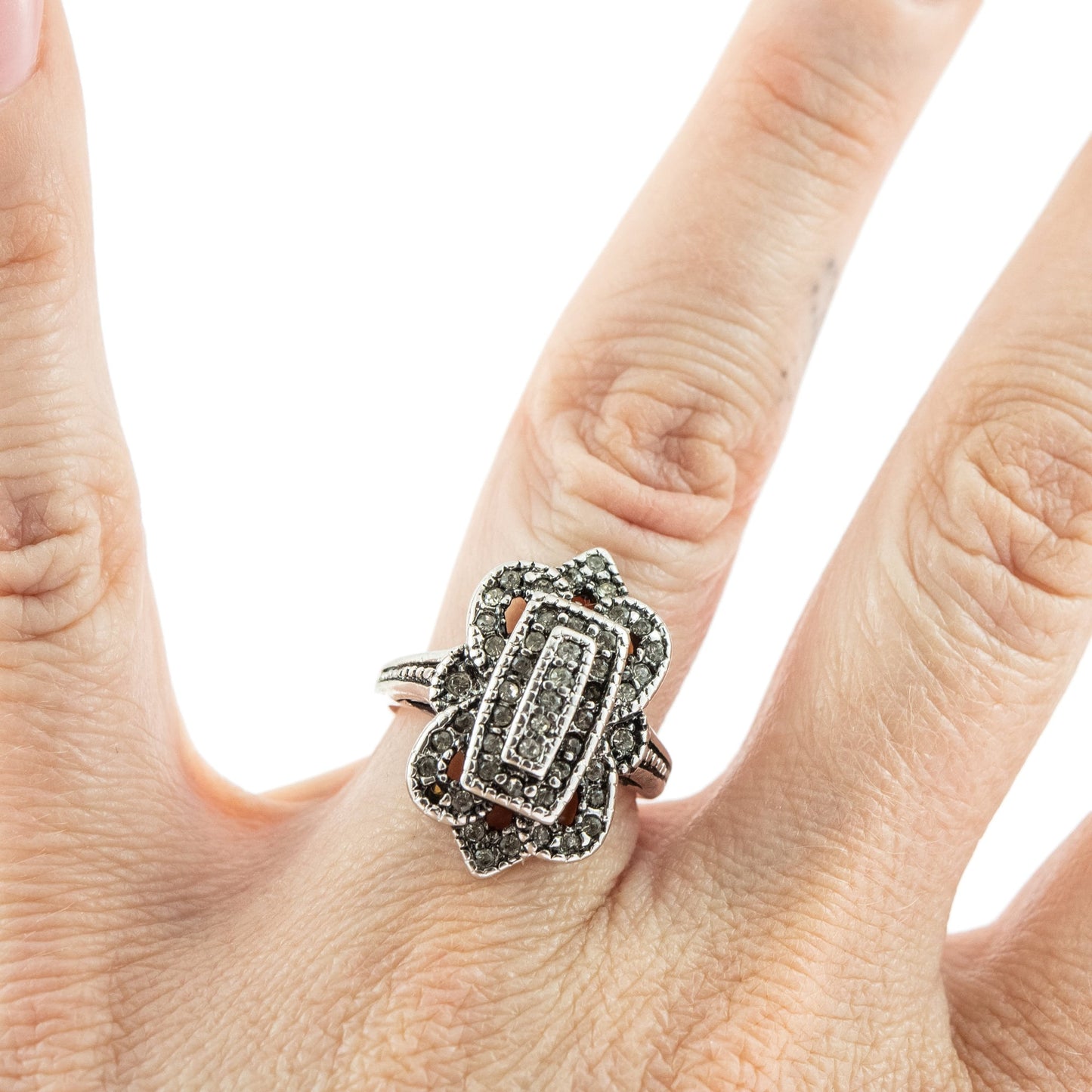 Vintage Ring Clear Swarovski Crystal Antique 18k White Gold Silver Antique Womans Jewlery #R1415 - Limited Stock - Never Worn