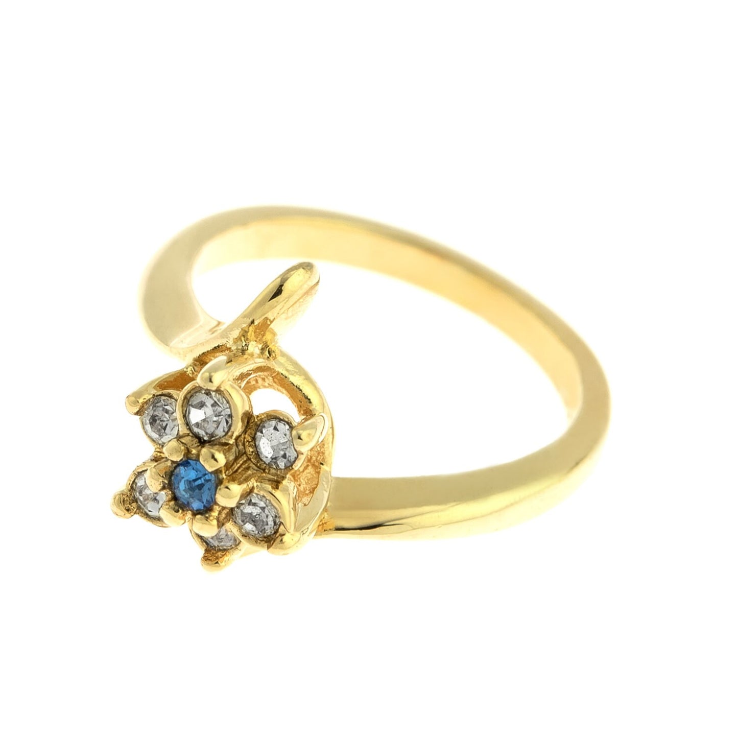Vintage Ring 1970's Sapphire and Clear Swarovski Crystal Ring 18kt Gold Ring R842 - Limited Stock - Never Worn