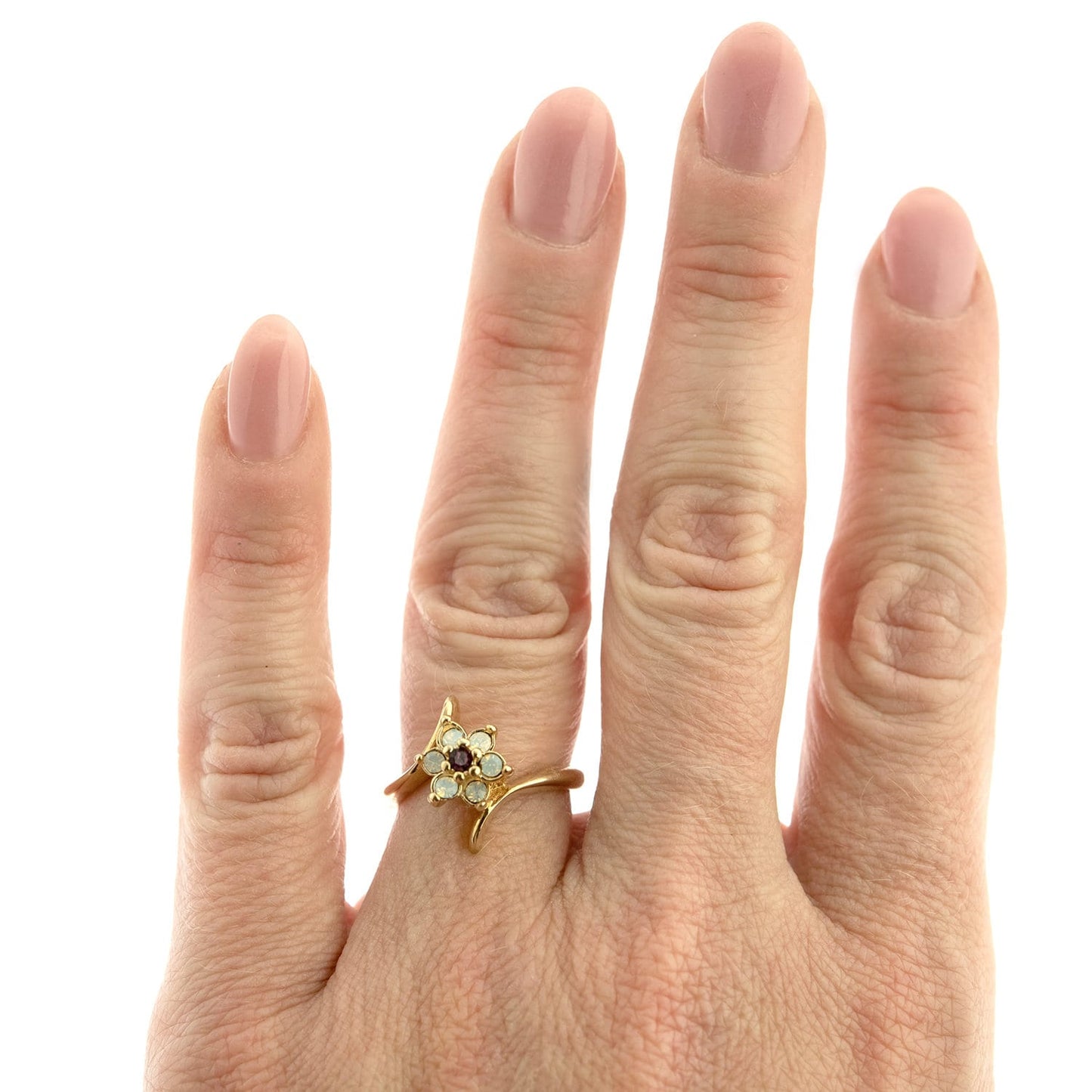 Vintage Ring 1970's Amethyst Crystal and Genuine Pinfire Opal Ring 18kt Gold Ring Womans Antique Jewlery R842 - Limited Stock - Never Worn