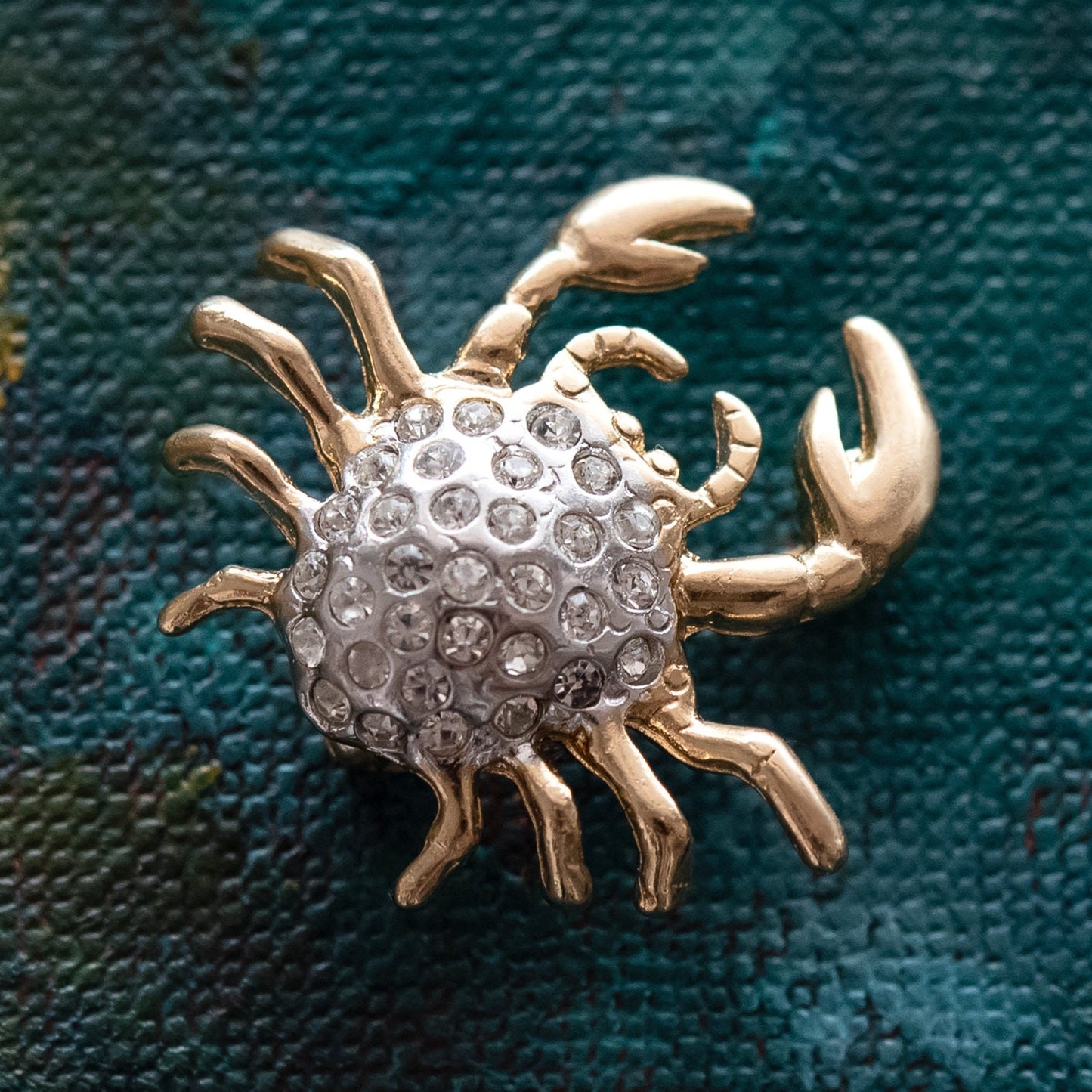 Vintage Crab Brooch Pin Clear Swarovski Crystals 18k Gold Antique Jewelry for Woman