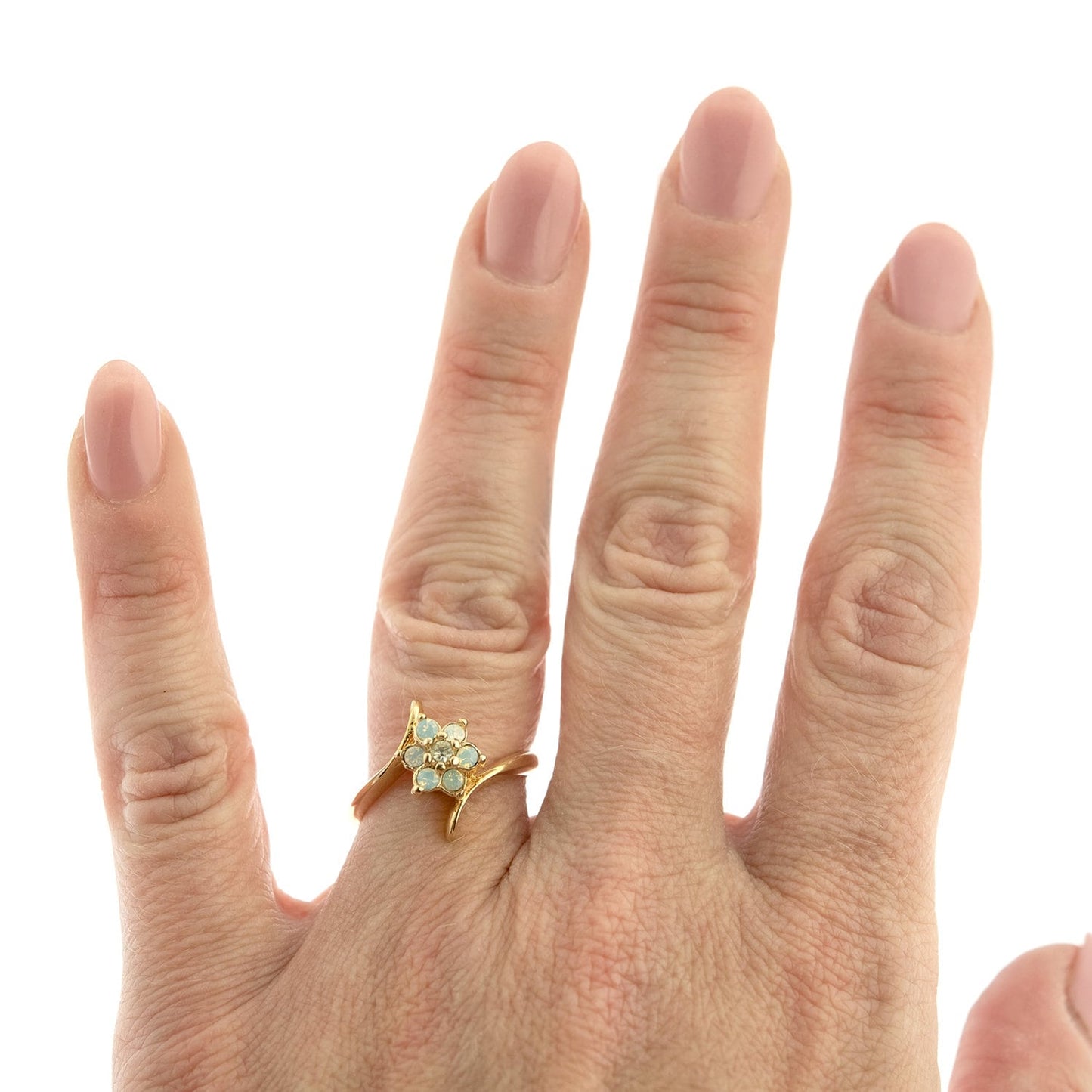 Vintage Ring 1970's Clear Crystal and Genuine Pinfire Opal Ring 18kt Gold Ring R842 - Limited Stock - Never Worn
