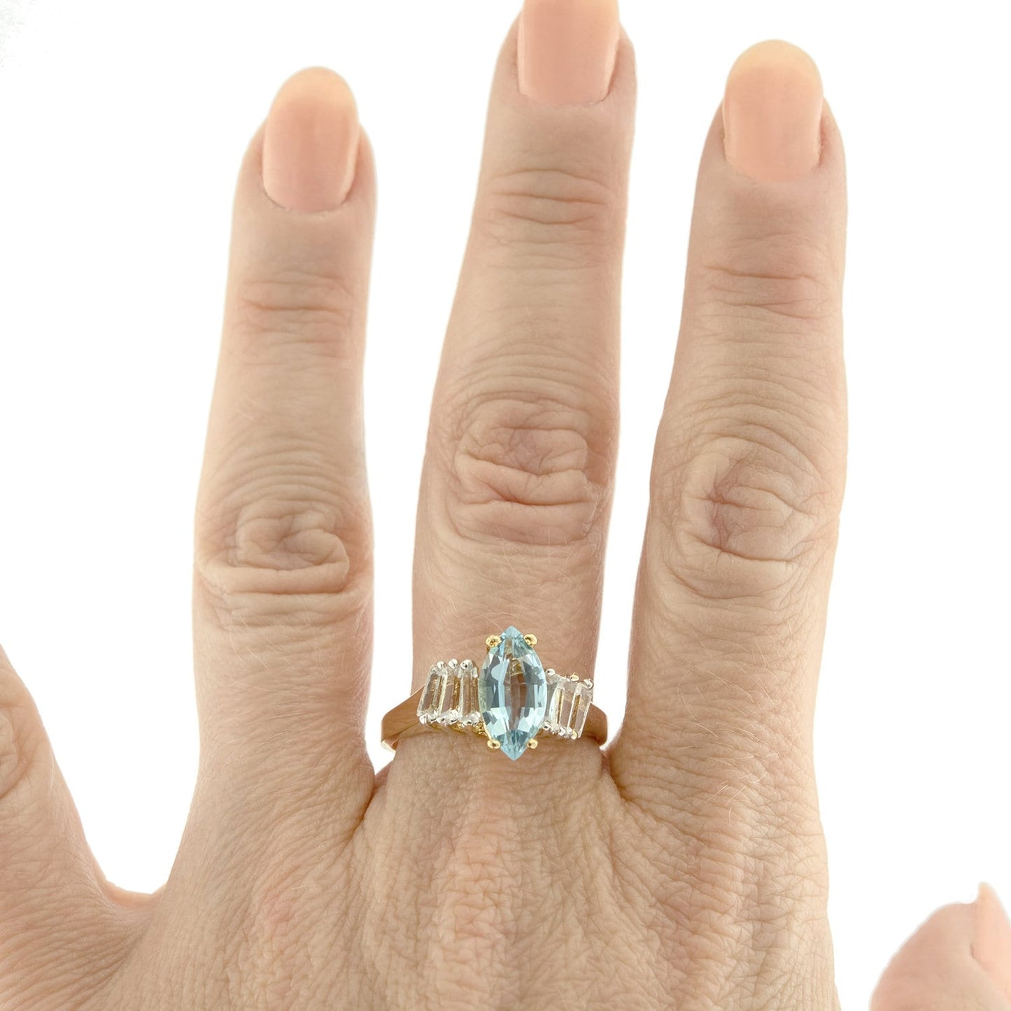 Vintage Ring Genuine Blue Topaz and Clear Swarovski Crystals 18kt Gold Plated R2604 - Limited Stock - Never Worn