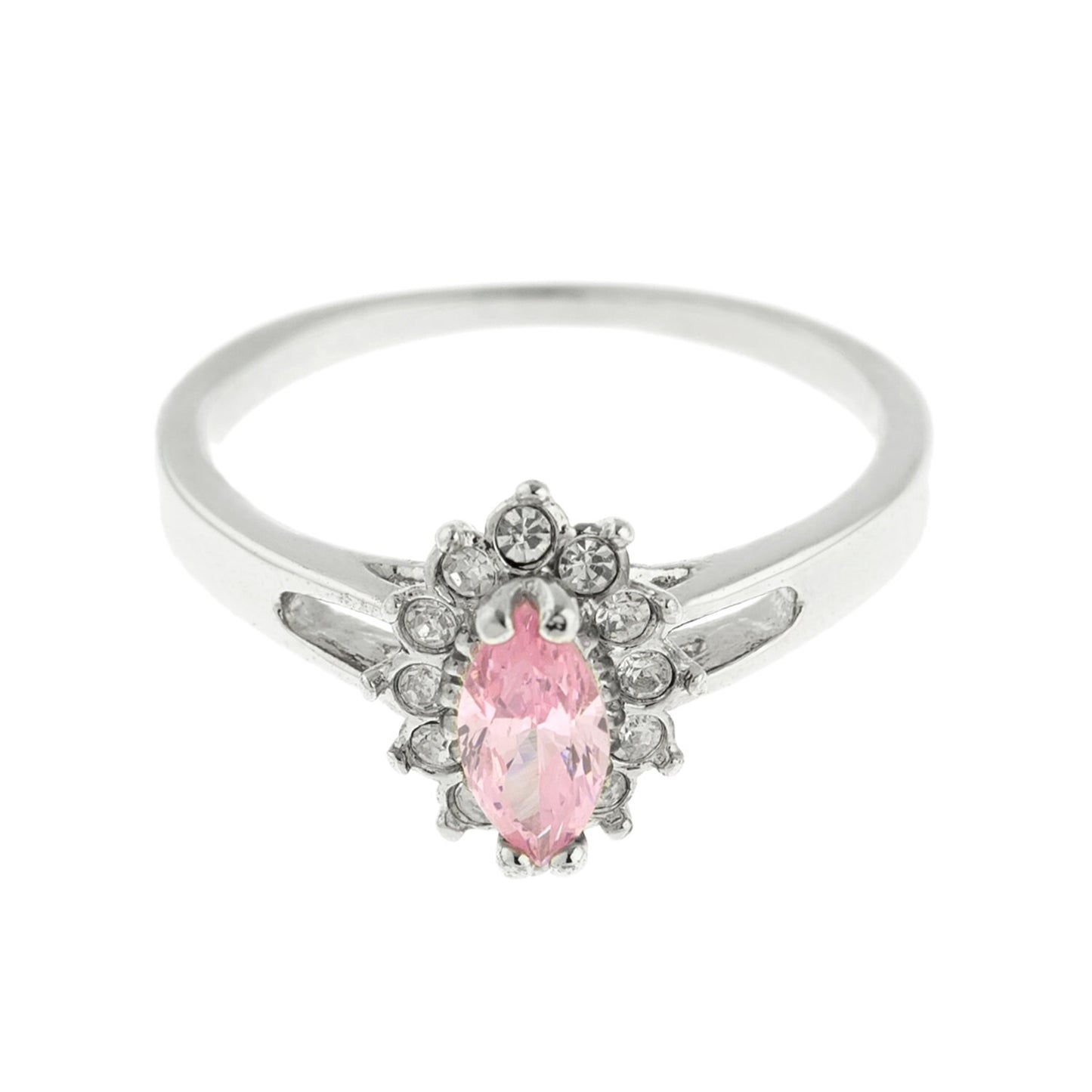 Vintage Ring Pink Tourmaline Cubic Zirconia and Clear Swarovski Crystals 18kt White Gold Silver #R1314 - Limited Stock - Never Worn