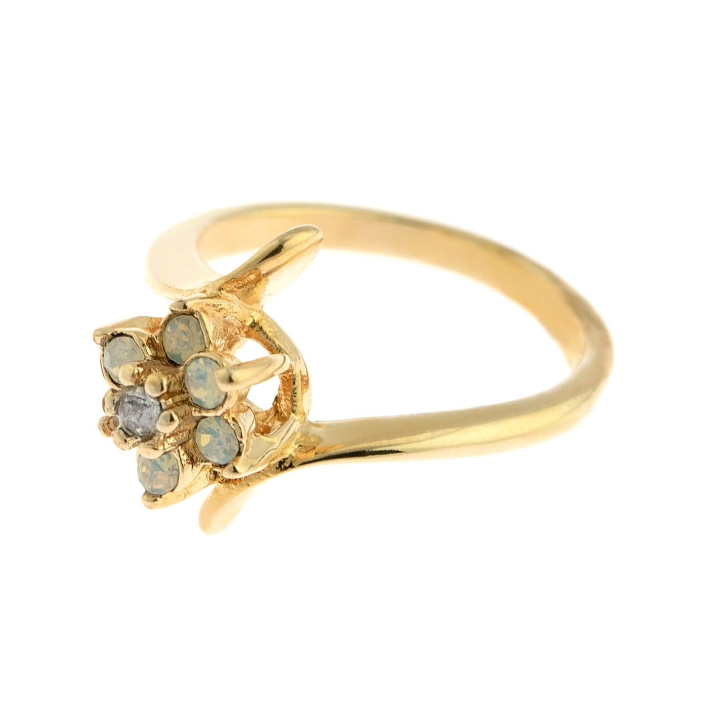 Vintage Ring 1970's Clear Crystal and Genuine Pinfire Opal Ring 18kt Gold Ring R842 - Limited Stock - Never Worn