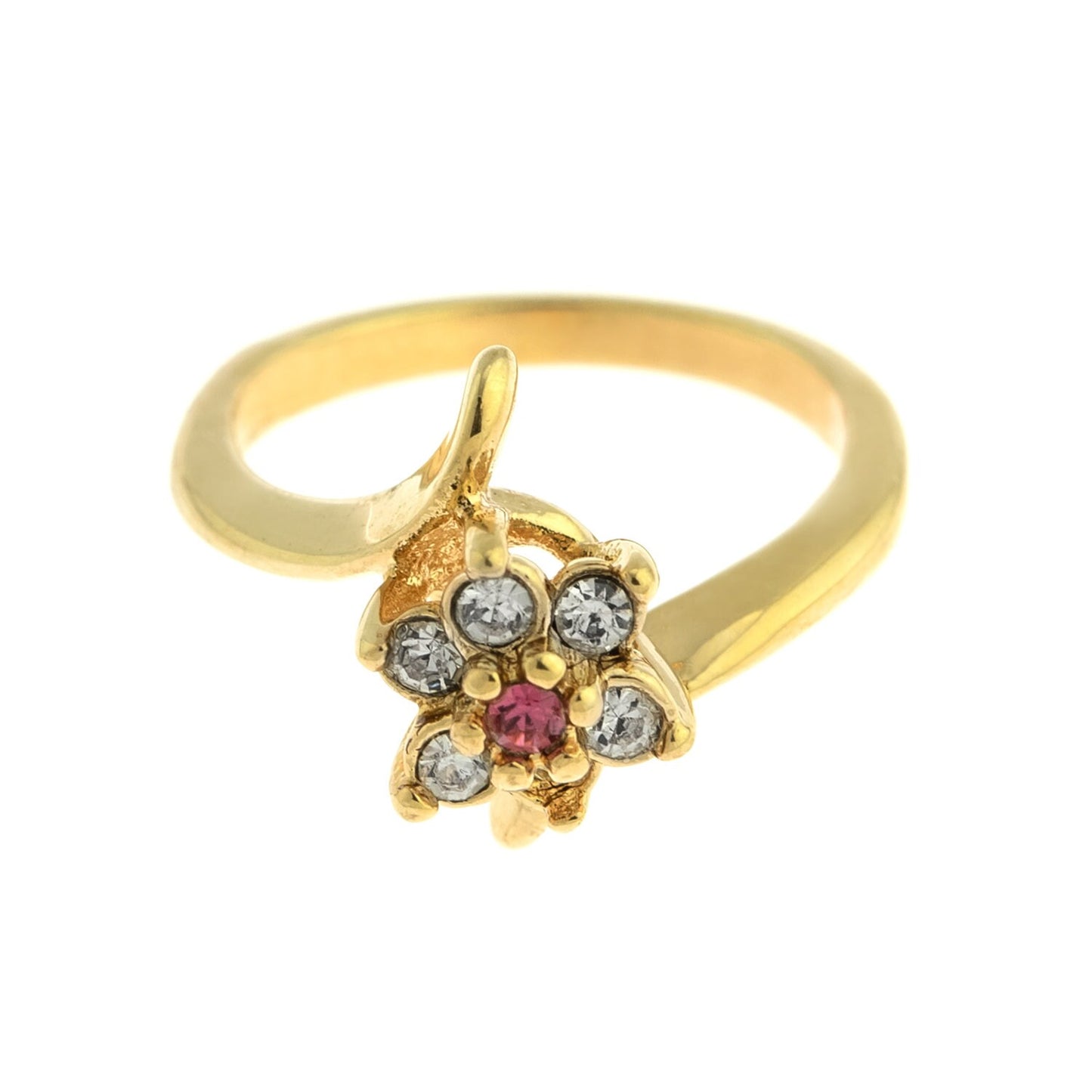 Vintage Ring 1970's Pink Tourmaline and Clear Swarovski Crystal Ring 18kt Gold Ring Size 7 only R842 - Limited Stock - Never Worn