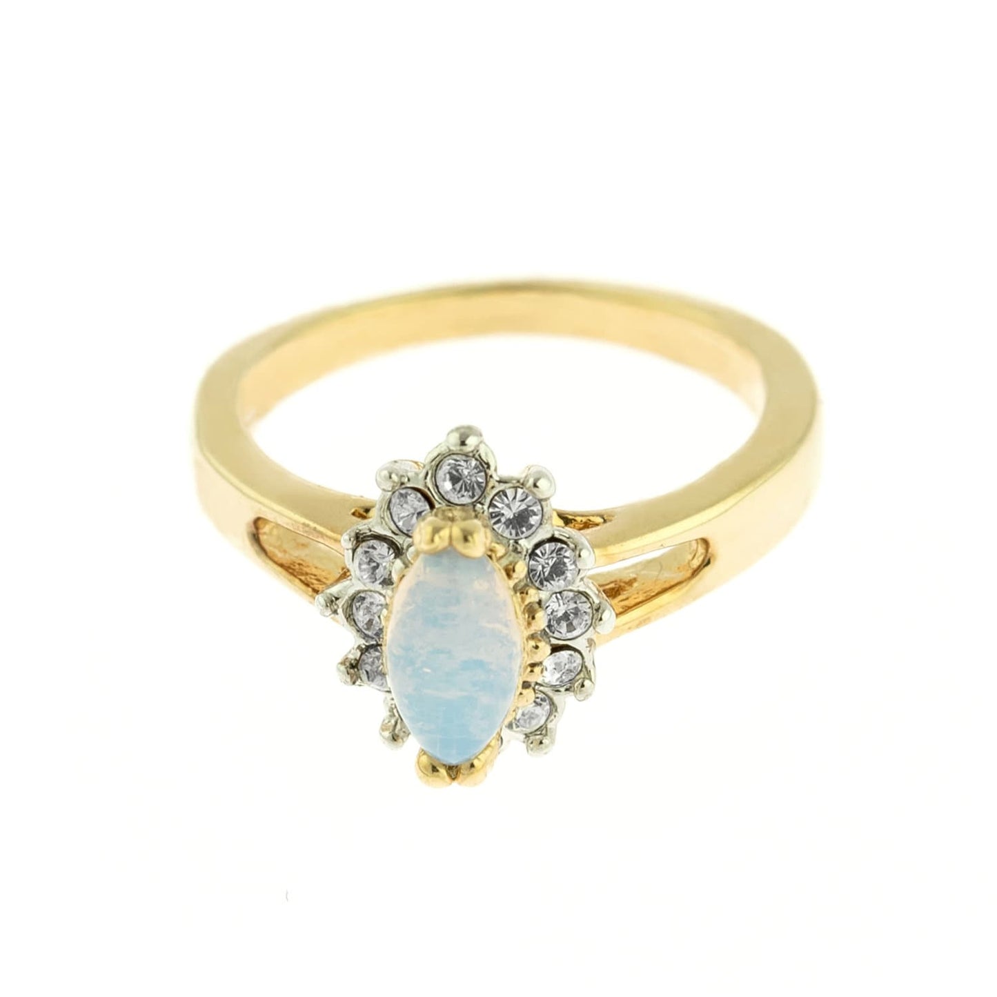 Vintage Ring Genuine Pinfire Opal Ring Engagement with Clear Swarovski Crystals October Birthstone Womans Jewlery #R1314 - LIMITED SUPPLY