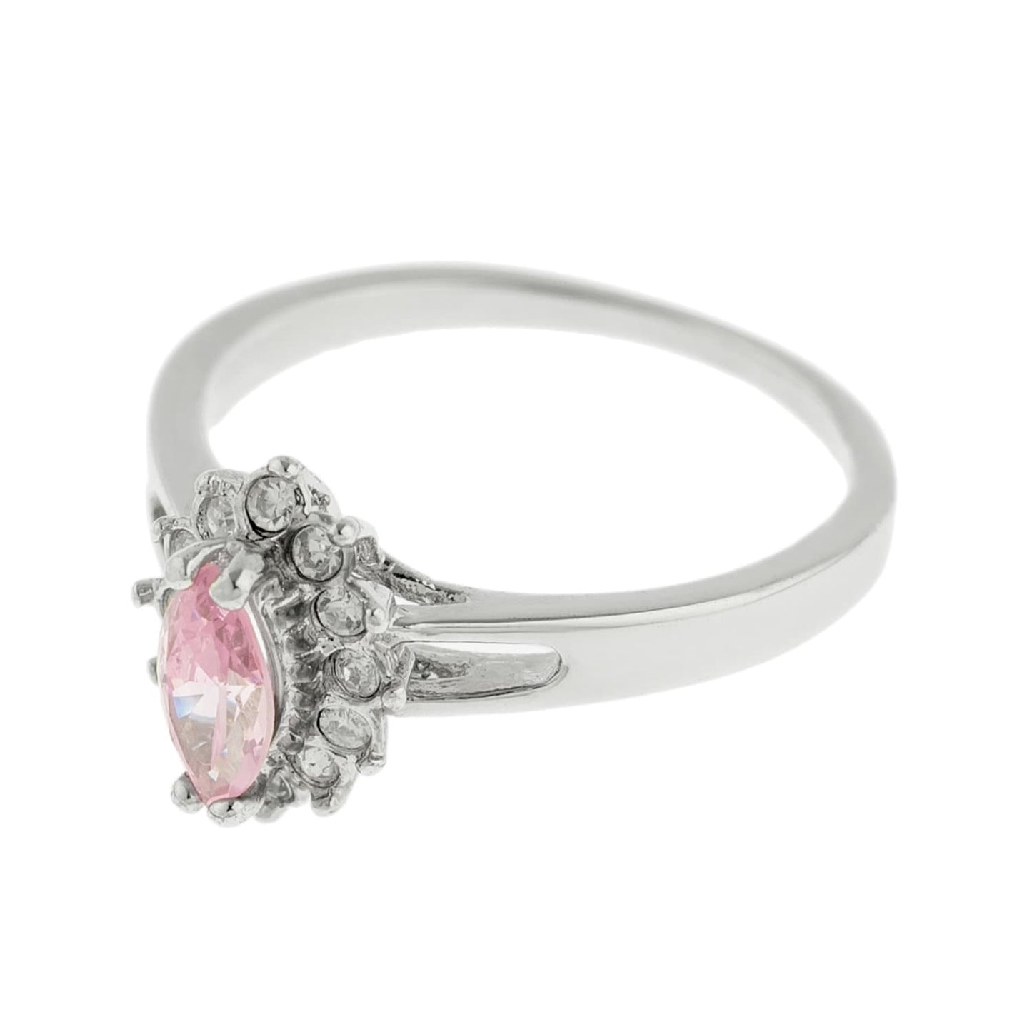 Vintage Ring Pink Tourmaline Cubic Zirconia and Clear Swarovski Crystals 18kt White Gold Silver #R1314 - Limited Stock - Never Worn