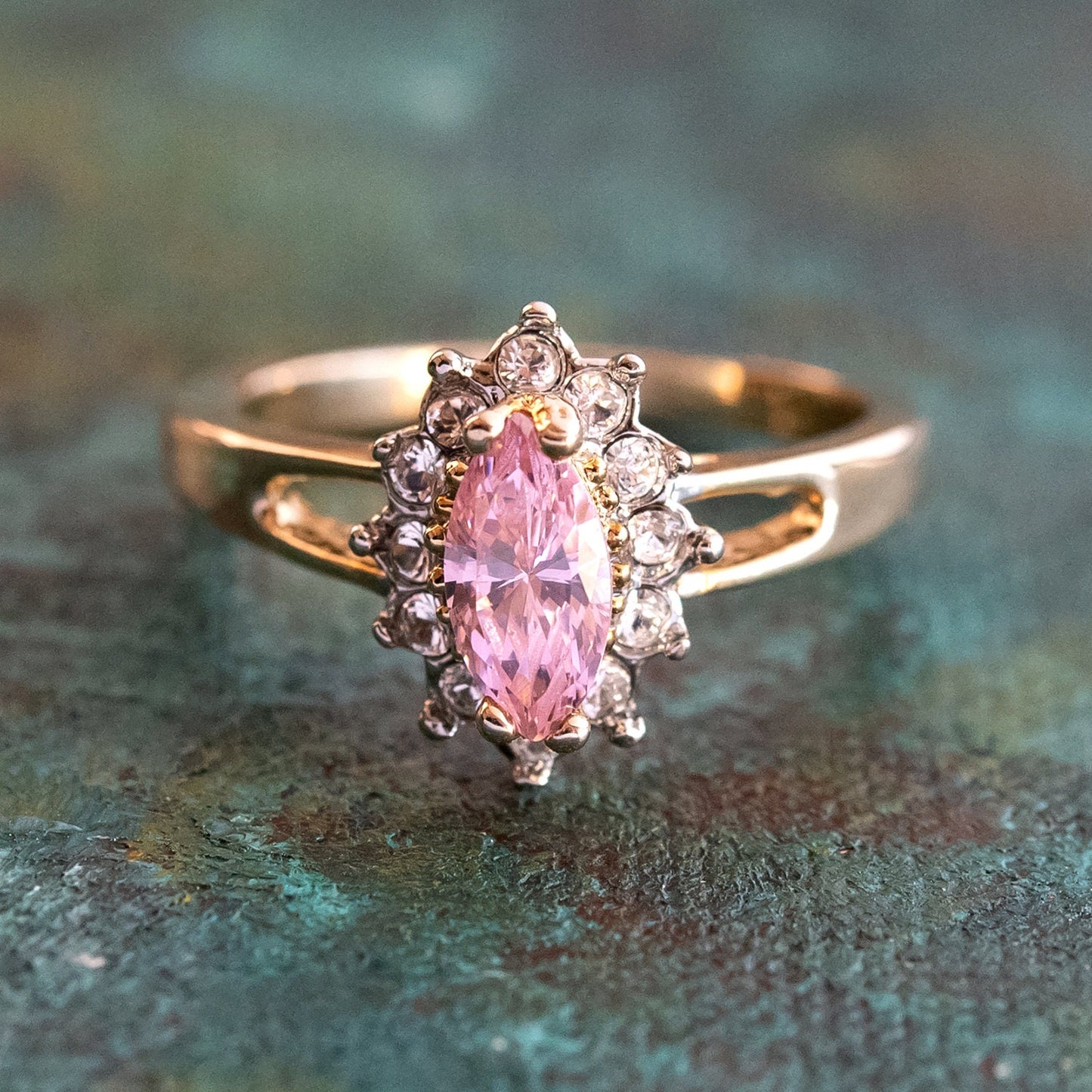 Vintage Ring Austrian Crystal Engagement Antique 18kt White or Yellow Gold Jewelry for Women #R1314