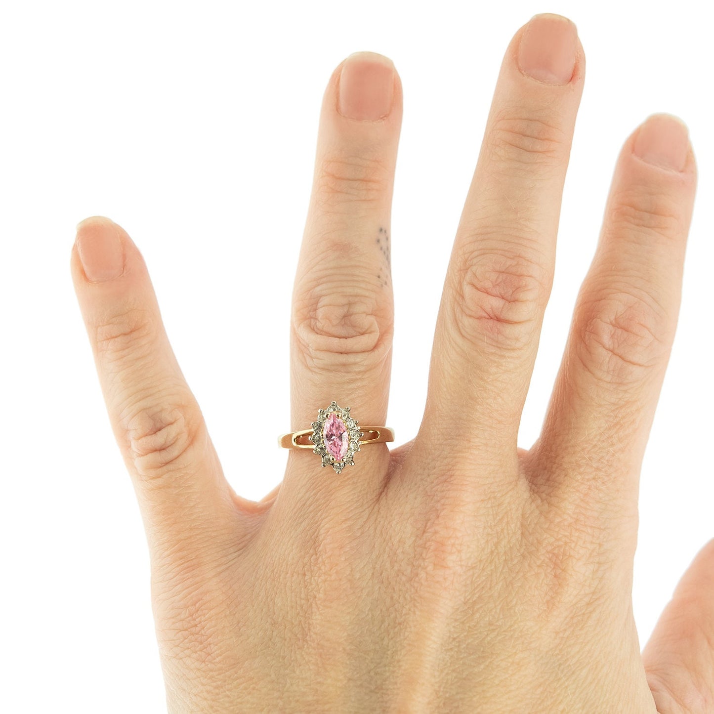 Vintage Ring Pink Tourmaline and Clear Swarovski Crystals 18kt Gold Antique Jewlery for Women #R1314 - Limited Stock - Never Worn