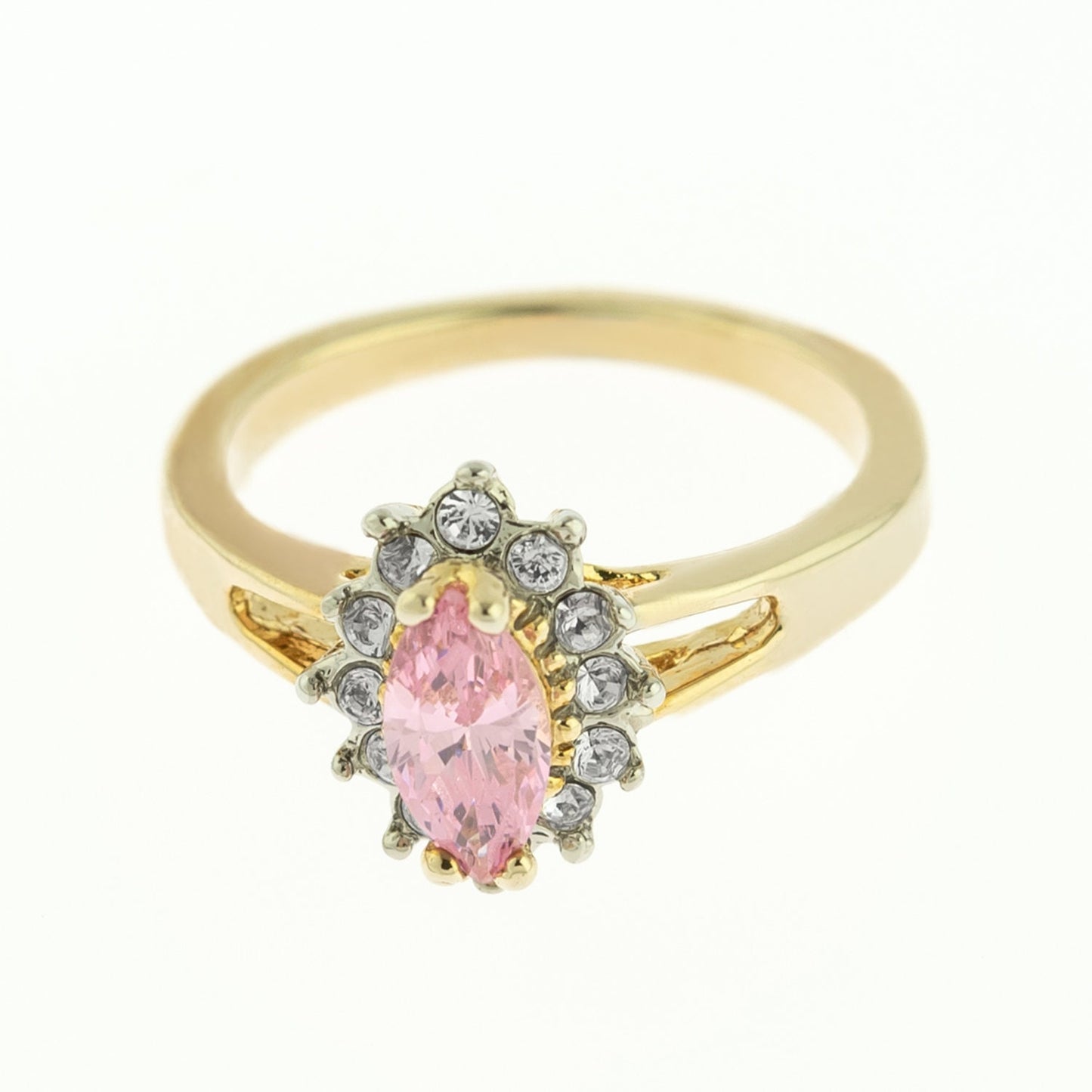 Vintage Ring Pink Tourmaline and Clear Swarovski Crystals 18kt Gold Antique Jewlery for Women #R1314 - Limited Stock - Never Worn