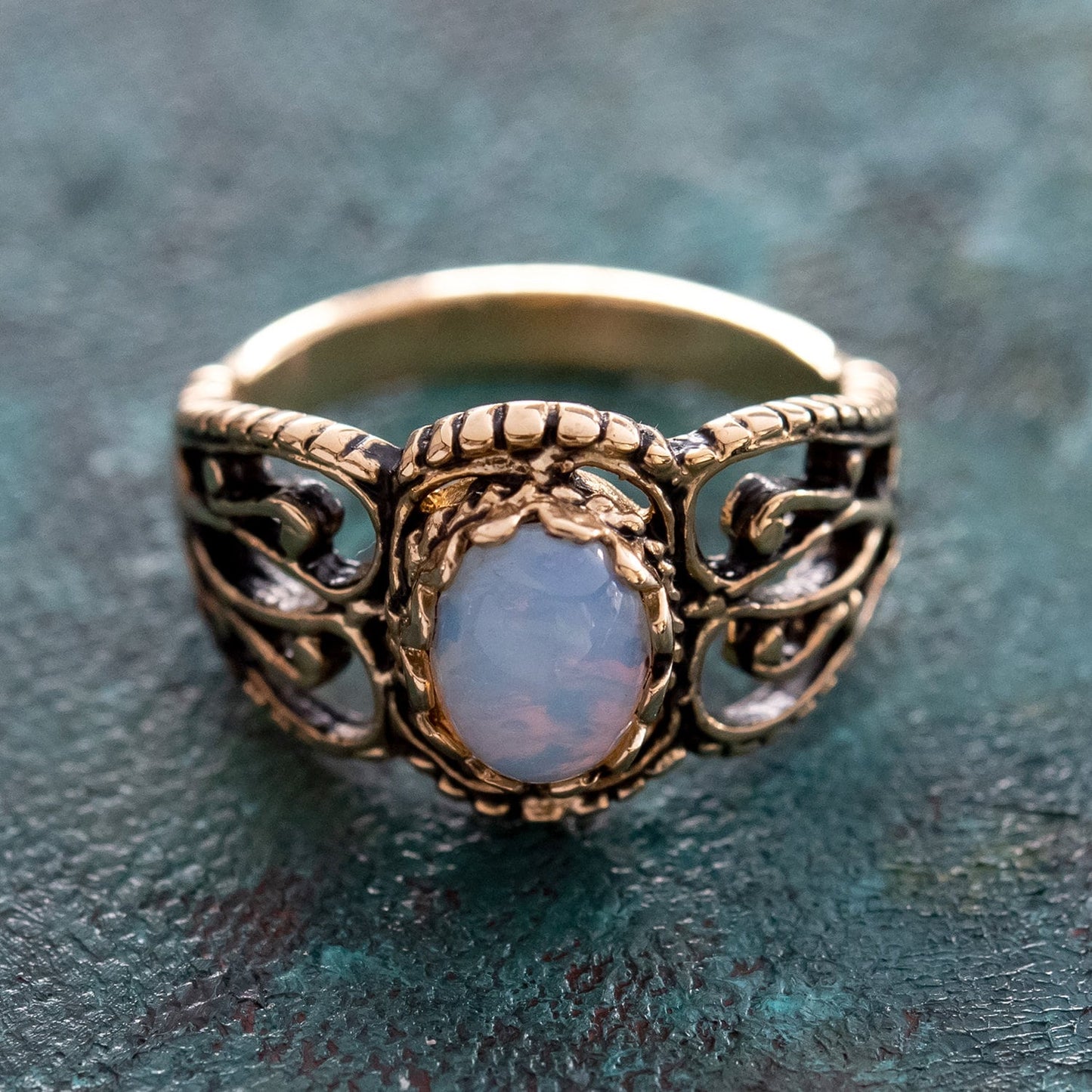 Vintage Ring Pinfire Opal Filigree Ring Antique 18k Gold Womans Jewlery Handmade Size Opals R142 - Limited Stock - Never Worn