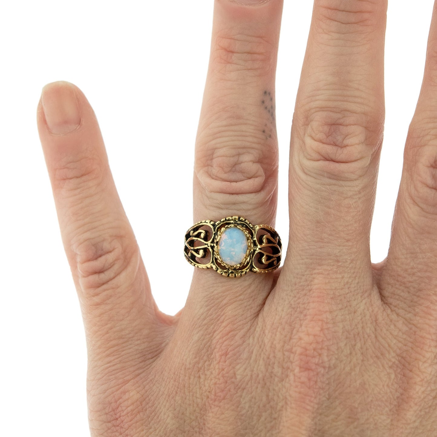 Vintage Ring Pinfire Opal Filigree Ring Antique 18k Gold Womans Jewlery Handmade Size Opals R142 - Limited Stock - Never Worn