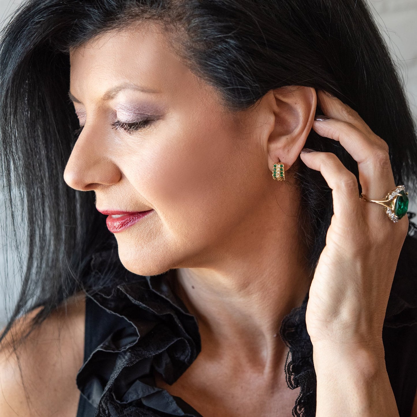 Vintage Earrings Emerald and Clear Swarovski Crystal Post Earrings E1753 - Limited Stock - Never Worn