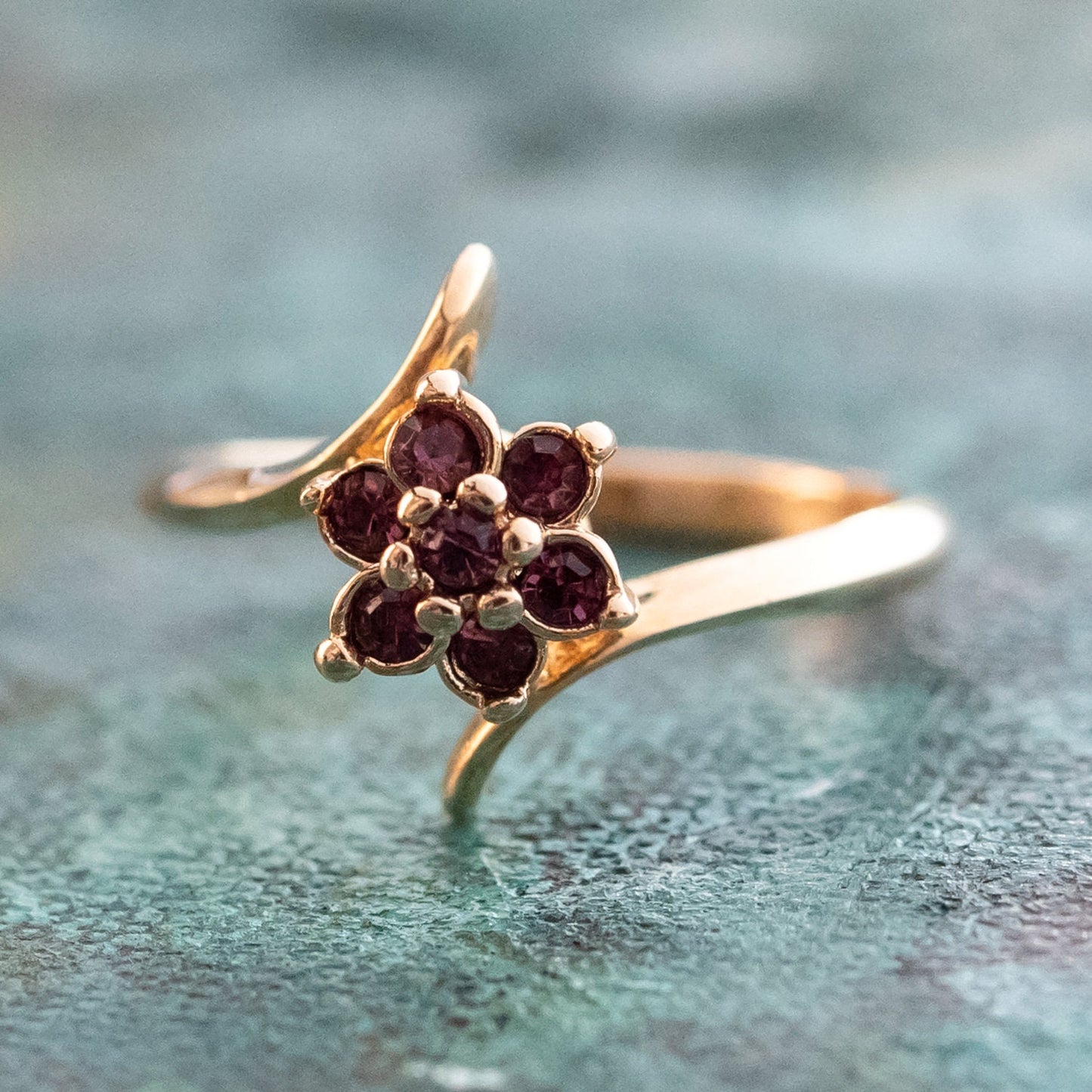 Vintage Ring 1970's Amethyst Swarovski Crystal Ring 18kt Gold Ring Size 9 Only R842 Antique Womans Jewelry - Limited Stock - Never Worn