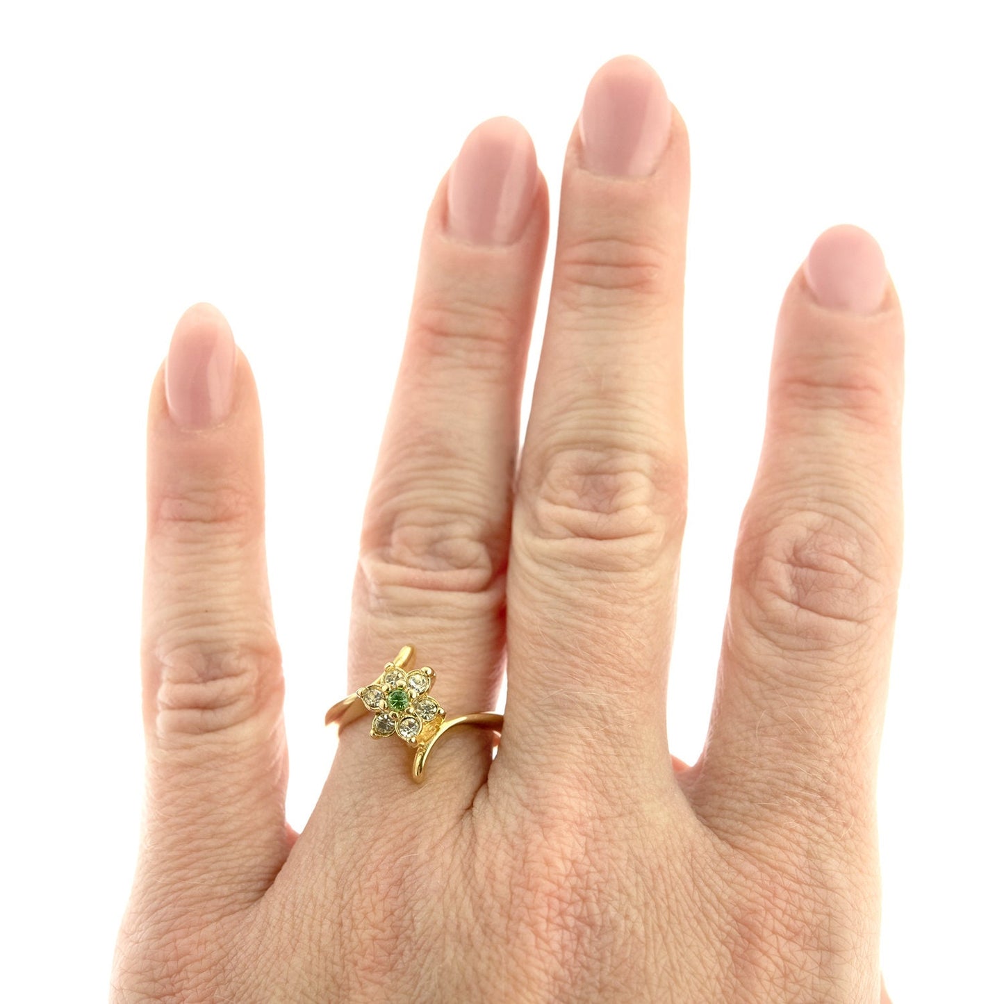 Vintage Ring 1970's Peridot and Swarovski Crystal Ring 18kt Gold Ring R842 - Limited Stock - Never Worn