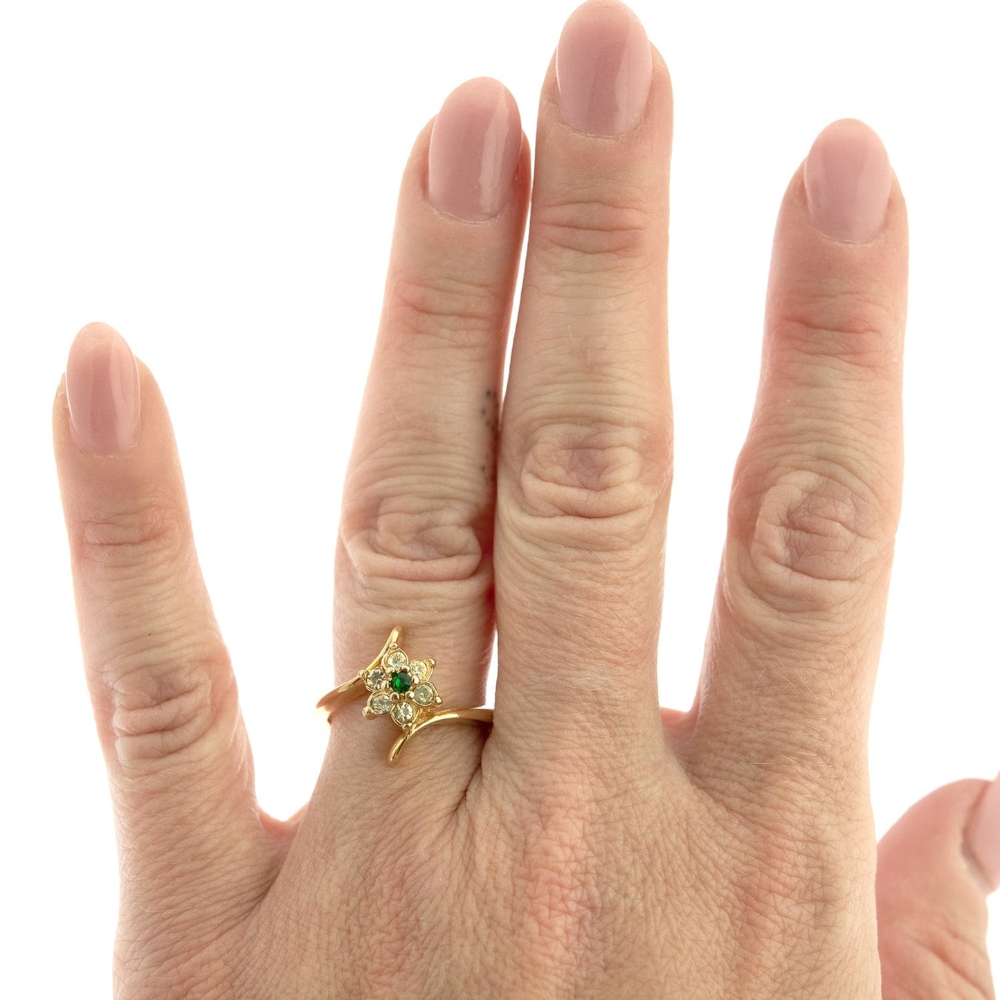 Vintage Ring 1970's Emerald and Swarovski Crystal Ring 18kt Gold Ring R842 - Limited Stock - Never Worn