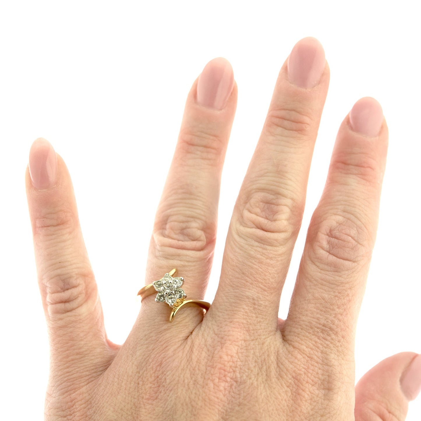 Vintage Ring 1970's Clear Swarovski Crystal Ring 18kt Gold Ring R842 Antique Rings - Limited Stock - Never Worn