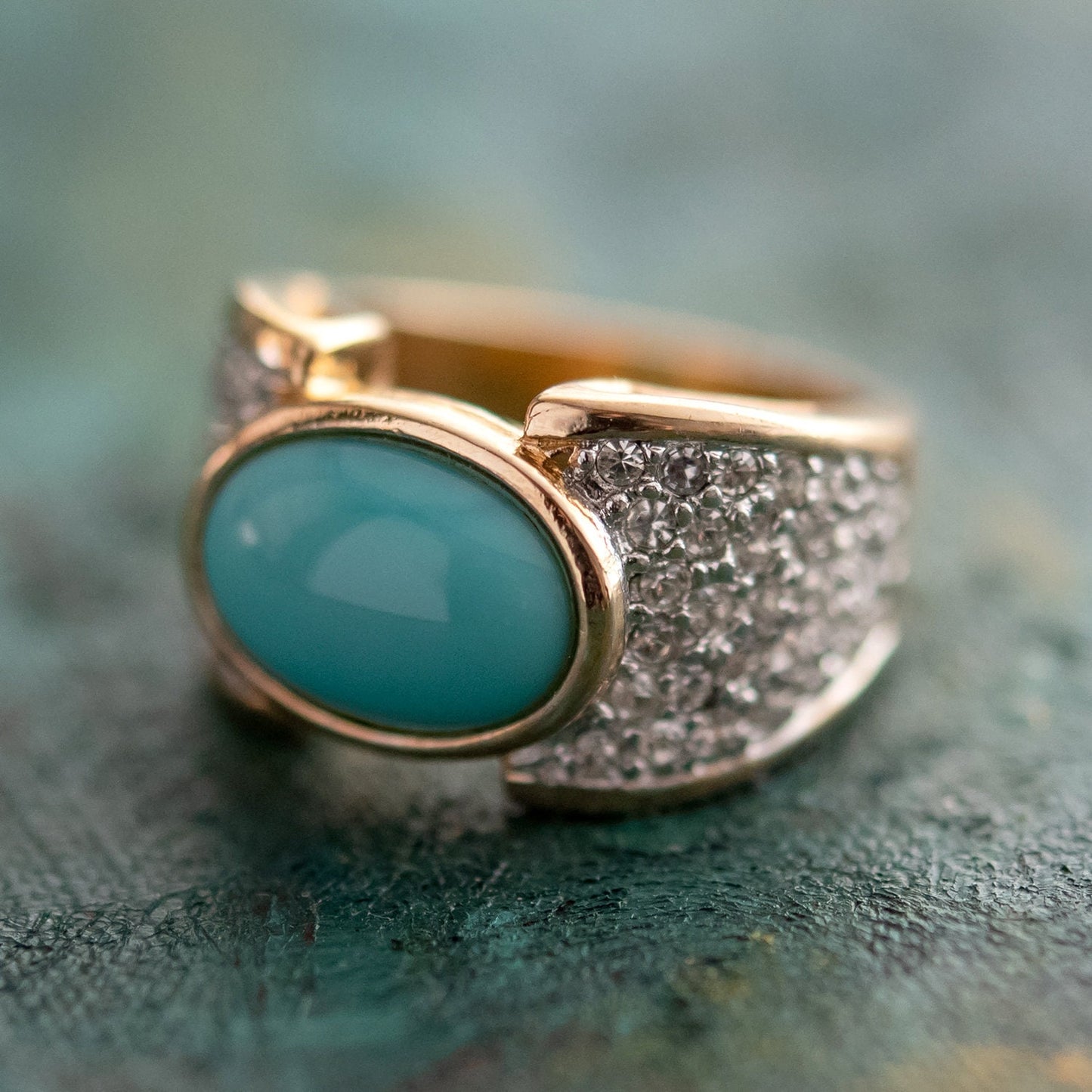 Women's Vintage Ring Genuine Stones, Austrian Crystals Cocktail Ring 18k Yellow Gold Electroplated R1934
