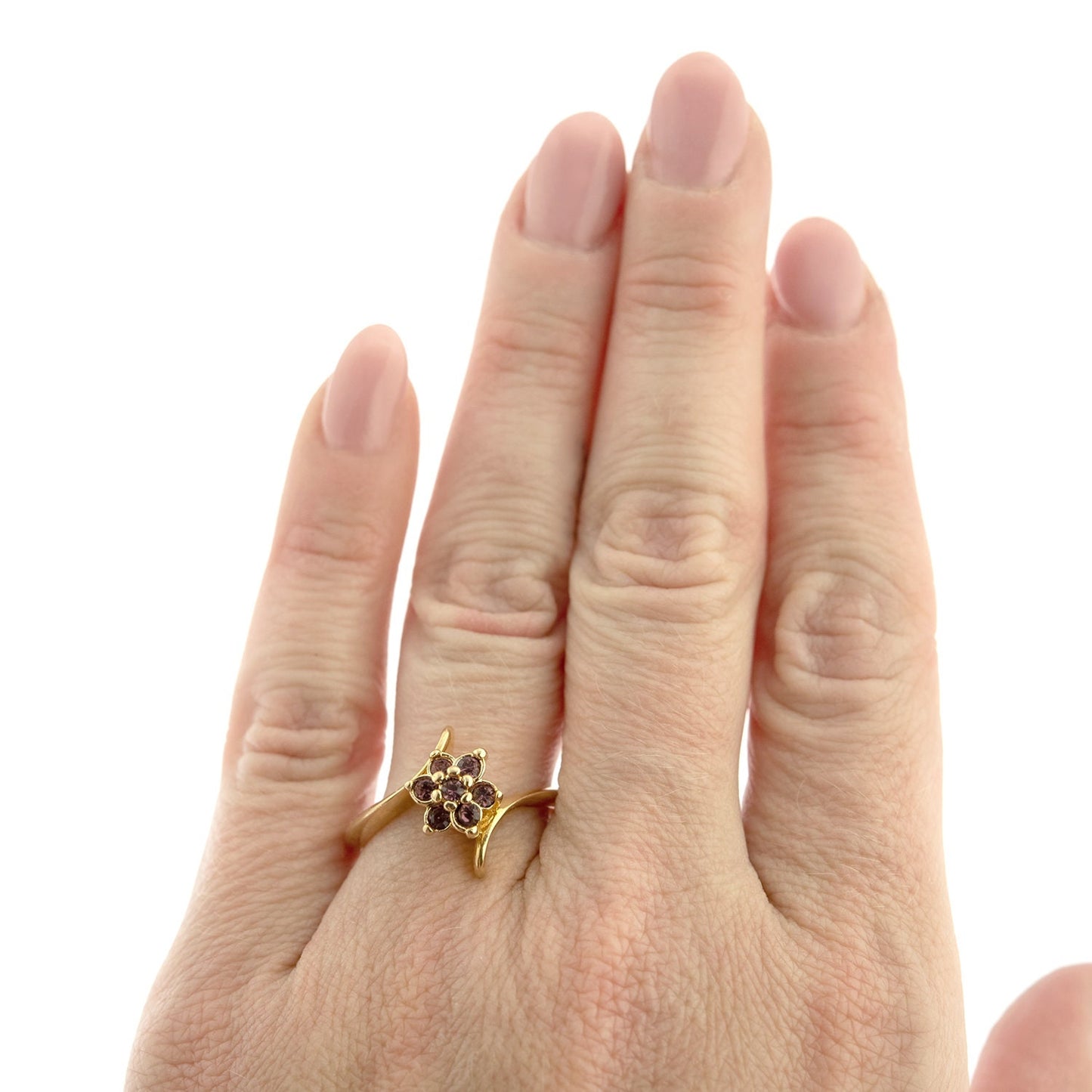 Vintage Ring 1970's Amethyst Swarovski Crystal Ring 18kt Gold Ring Size 9 Only R842 Antique Womans Jewelry - Limited Stock - Never Worn
