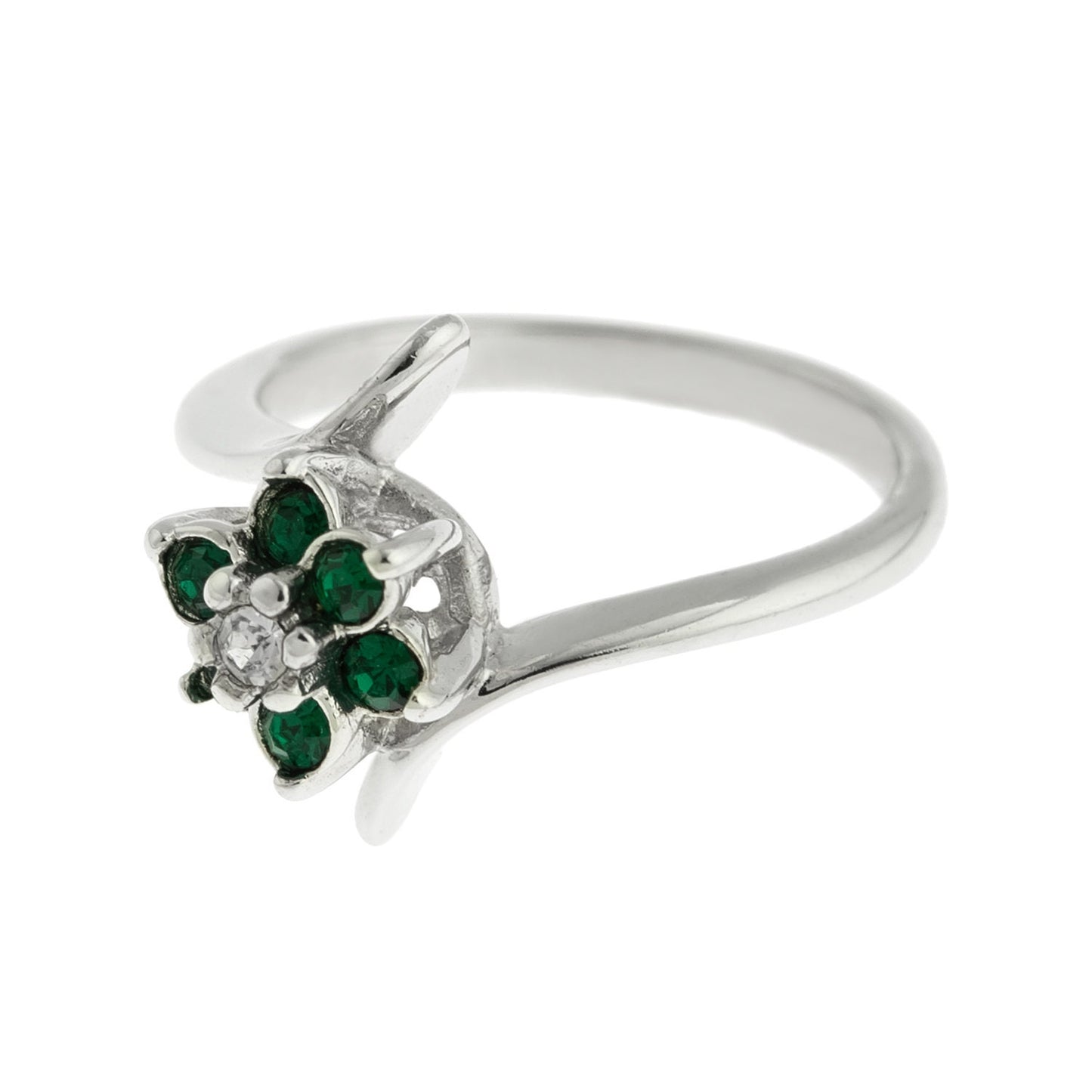 Vintage Ring 1970's Emerald and Swarovski Crystal Ring 18kt White Gold Silver Ring R842 - Limited Stock - Never Worn