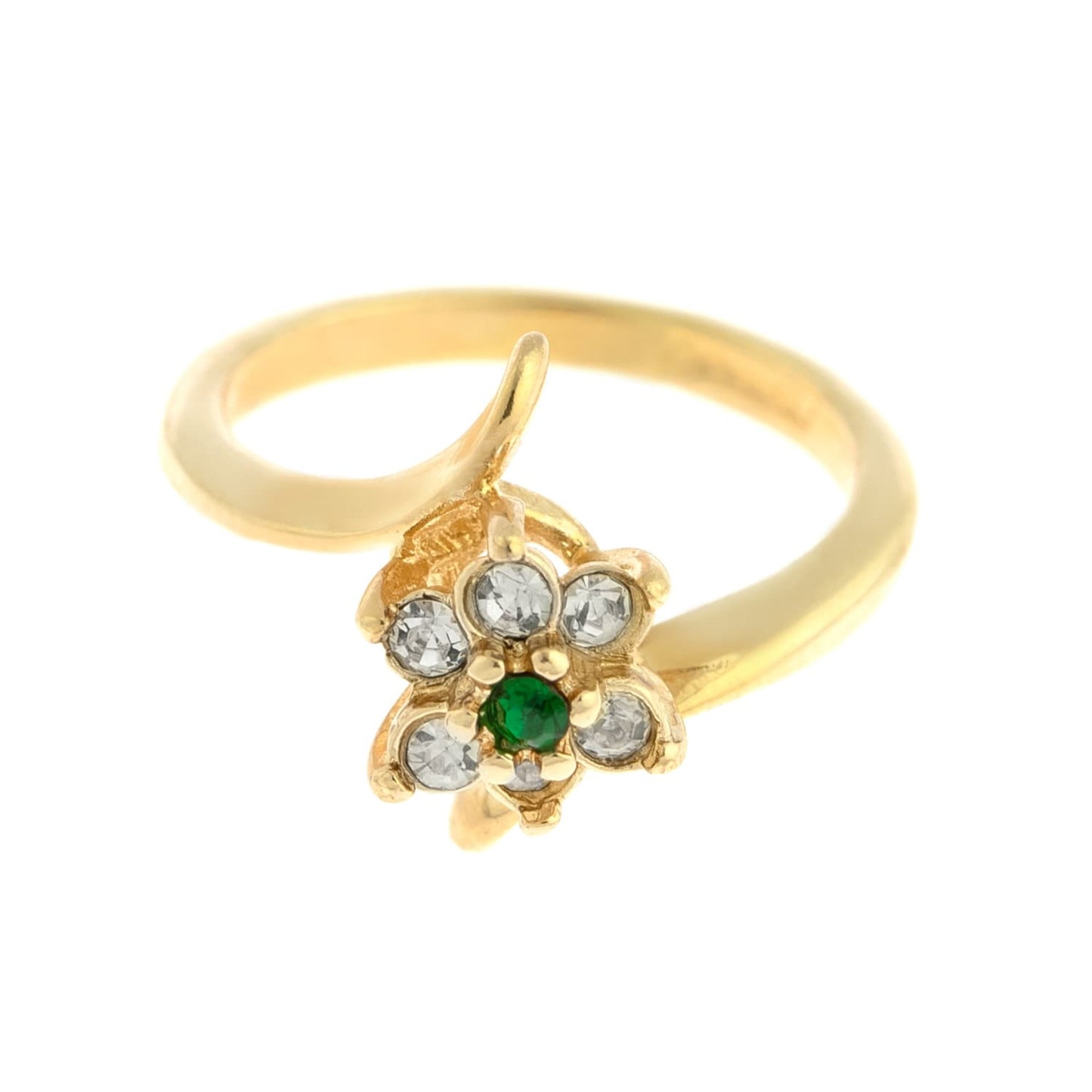 Vintage Ring 1970's Emerald and Swarovski Crystal Ring 18kt Gold Ring R842 - Limited Stock - Never Worn