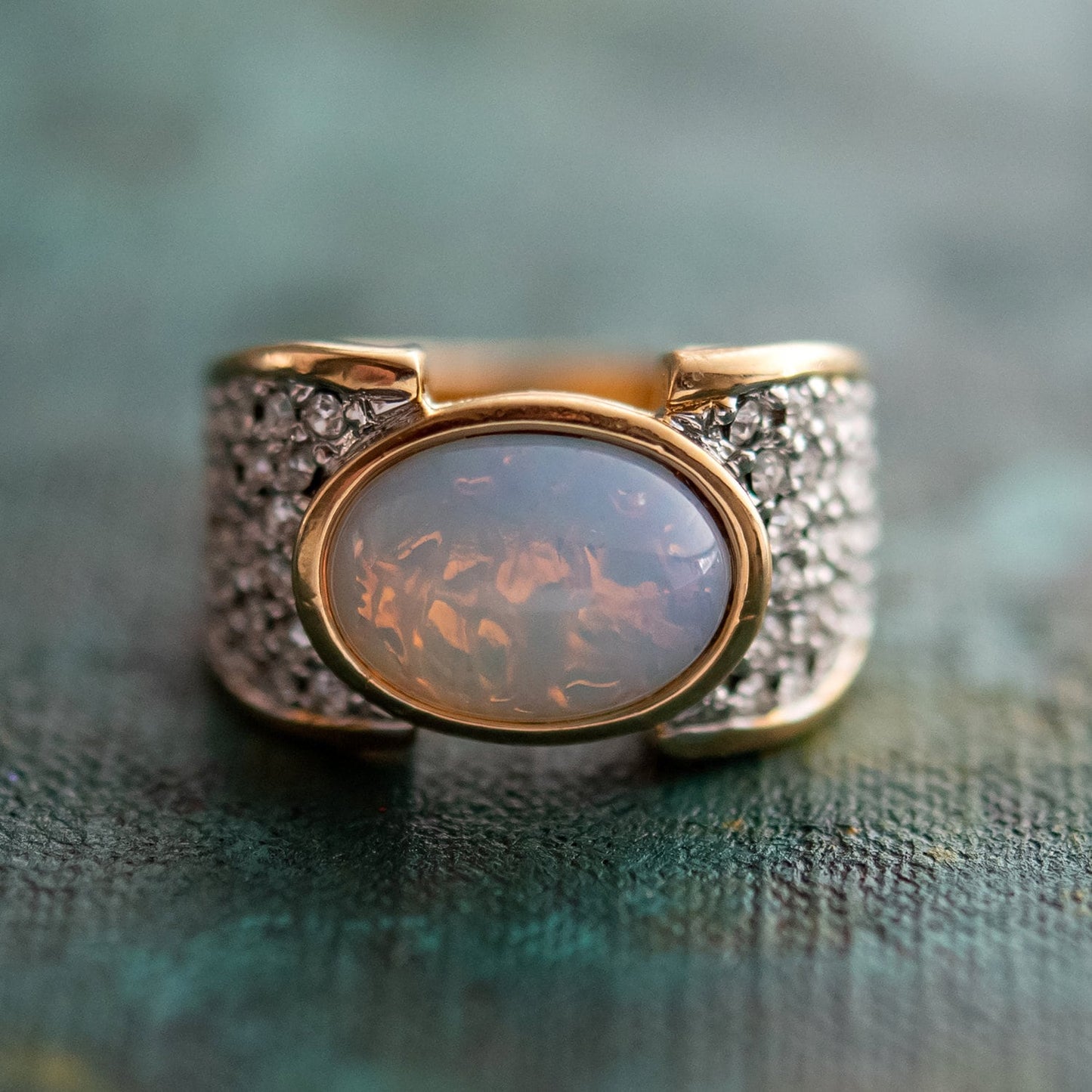 Women's Vintage Ring Genuine Stones, Austrian Crystals Cocktail Ring 18k Yellow Gold Electroplated R1934