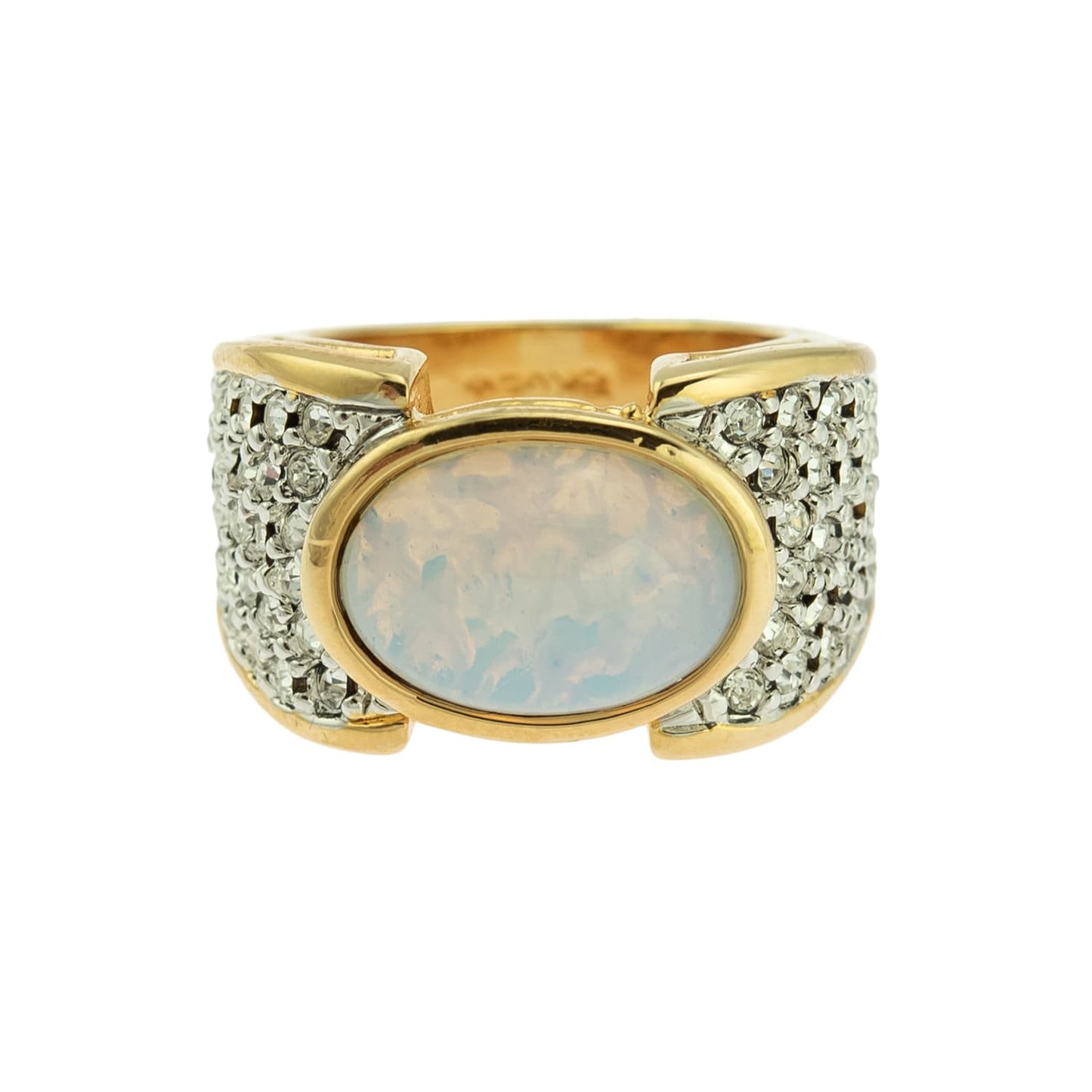 Vintage Ring Genuine Pinfire Opal and Clear Swarovski Crystal Cocktail Ring 18k Gold Antique Jewelry for Women R1934