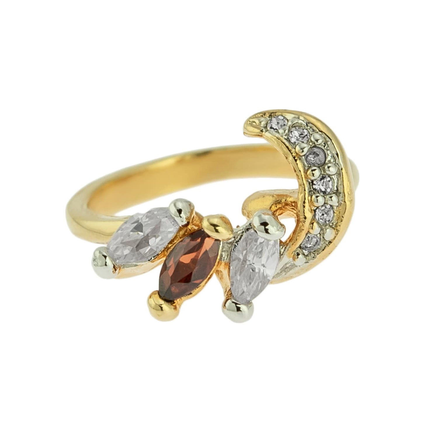 Vintage Womens Ring Genuine Garnet and Crystals 18kt Gold Engagement Wedding Band January Birth Stone