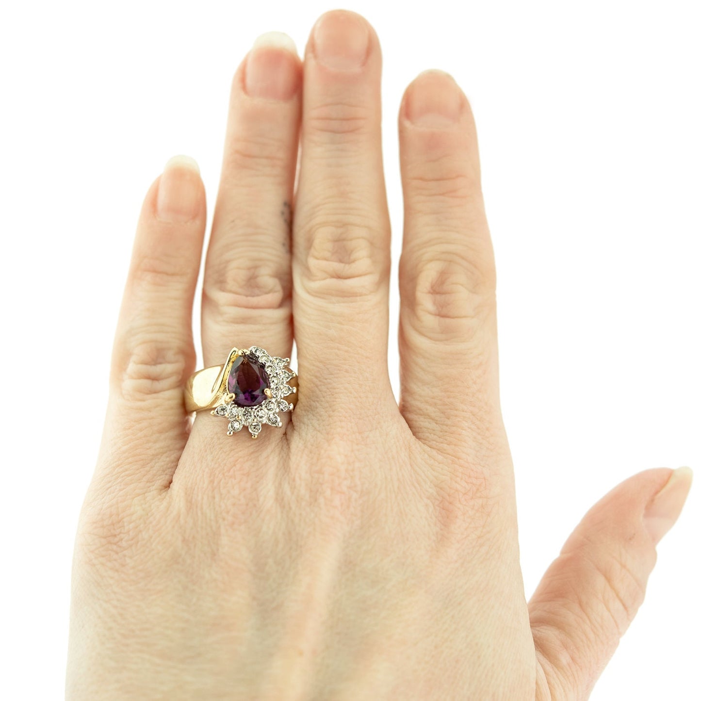Vintage Ring Amethyst Cubic Zirconia and Clear Swarovski Crystals 18kt Gold #R3163 - Limited Stock - Never Worn