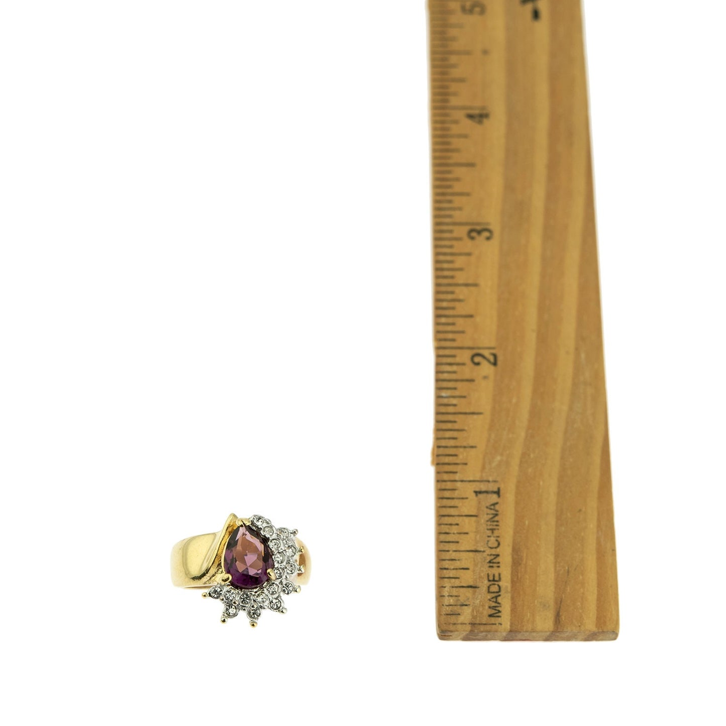 Vintage Ring Amethyst Cubic Zirconia and Clear Swarovski Crystals 18kt Gold #R3163 - Limited Stock - Never Worn