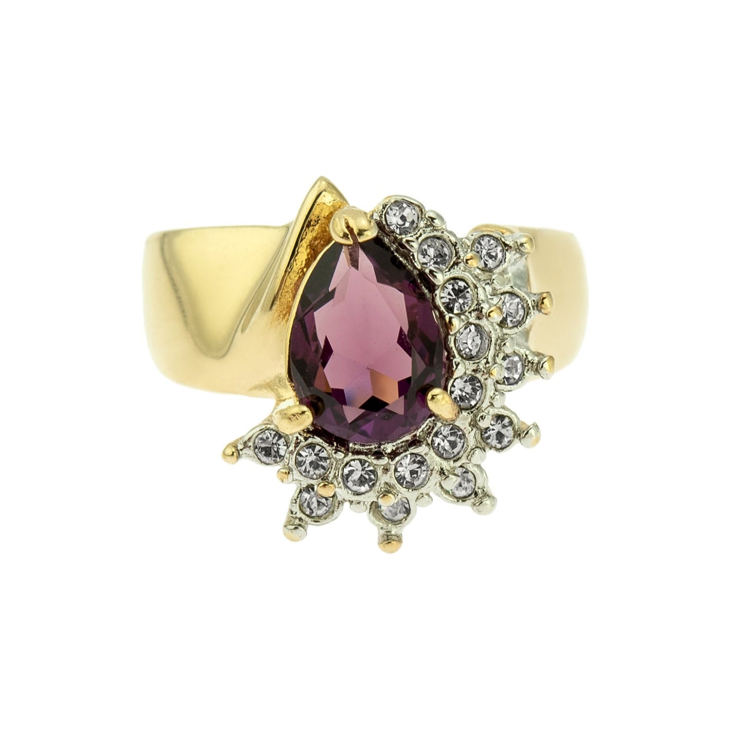 Vintage Ring Amethyst Cubic Zirconia and Clear Swarovski Crystals 18kt Gold #R3163 - Limited Stock - Never Worn