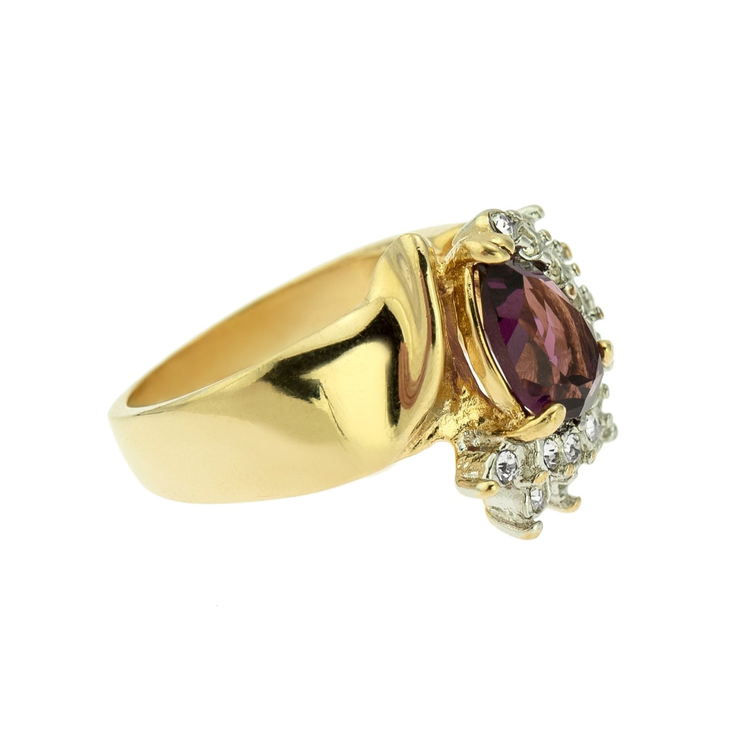 Vintage Ring Amethyst Cubic Zirconia and Clear Swarovski Crystals 18kt Gold #R3163 - Limited Stock - Never Worn