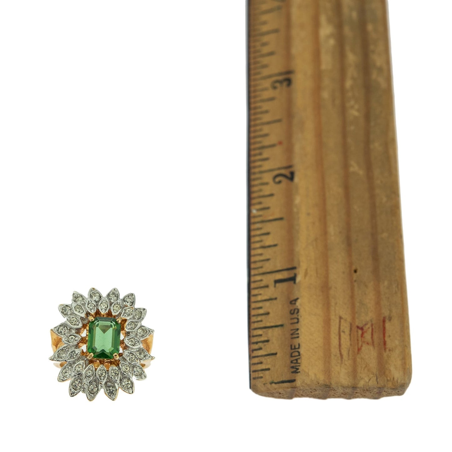 Vintage Ring 1970's Green Tourmaline and Clear Swarovski Crystals 18k Gold #R1968-GTY - Limited Stock - Never Worn