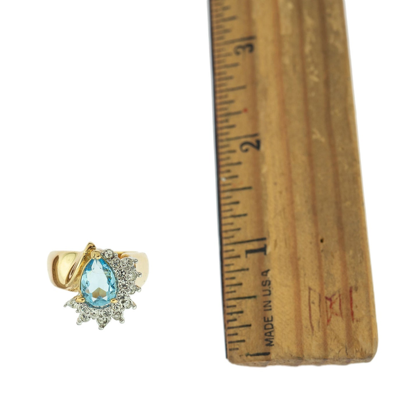 Vintage Ring Aquamarine Cubic Zirconia and Clear Swarovski Crystals 18kt Gold #R3163-AQY - Limited Stock - Never Worn