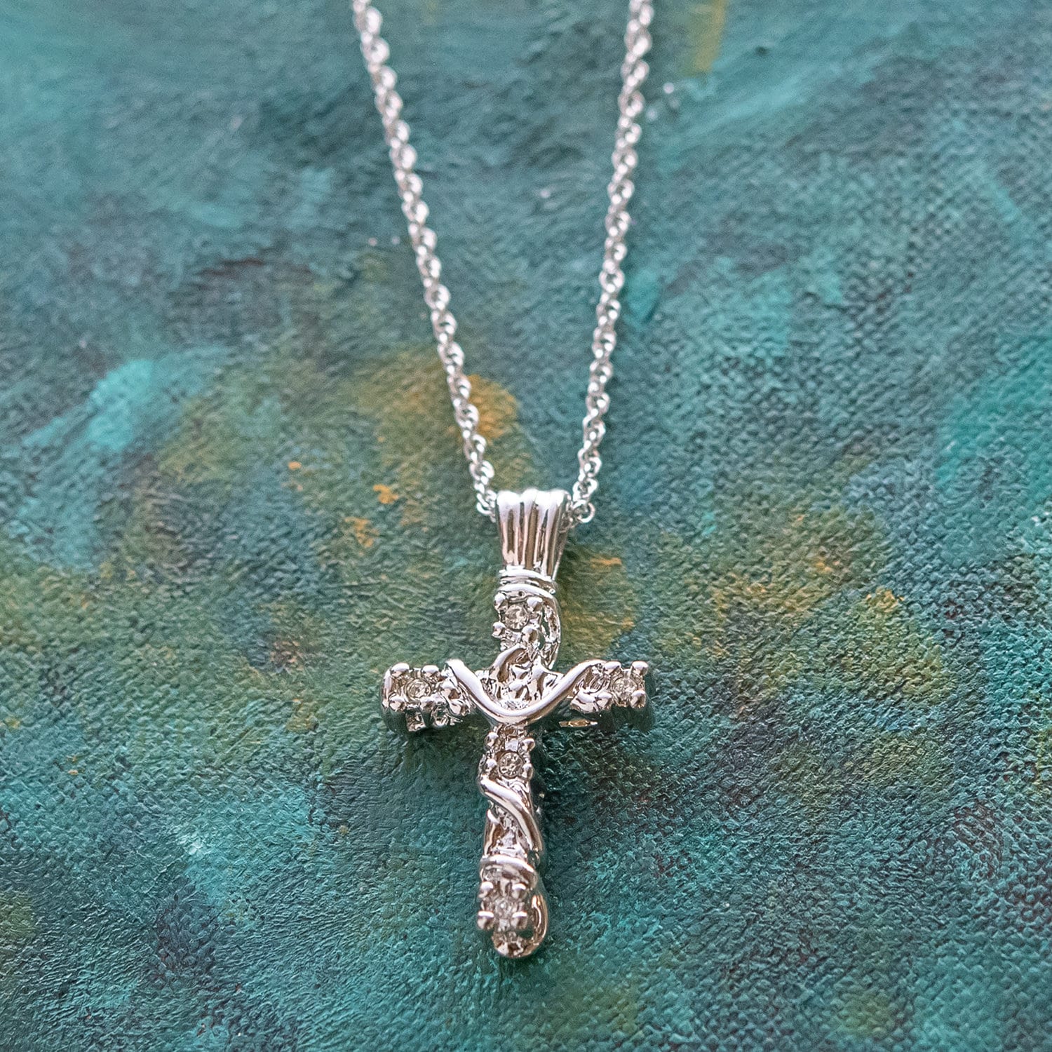 Vintage Cross Pendant with Swarovski Crystals 16 Inch White Gold Silver Plated Pendant Necklace #N624-W - Limited Stock - Never Worn