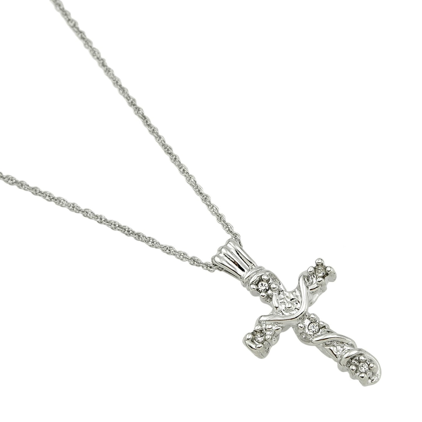 Vintage Cross Pendant with Swarovski Crystals 16 Inch White Gold Silver Plated Pendant Necklace #N624-W - Limited Stock - Never Worn