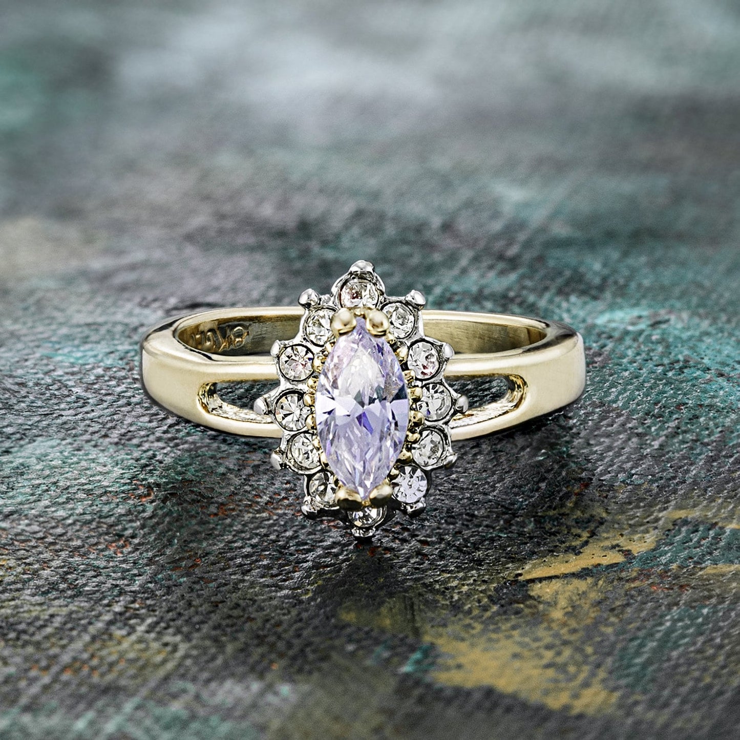 Vintage Ring Austrian Crystal Engagement Antique 18kt White or Yellow Gold Jewelry for Women #R1314