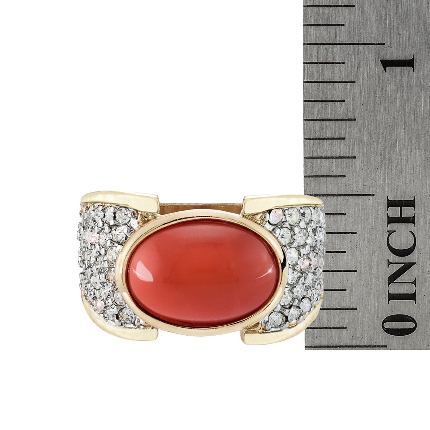 Vintage Ring Genuine Coral and Clear Swarovski Crystal Cocktail Ring 18k Gold Antique Womans Jewelry R1934 - Limited Stock - Never Worn