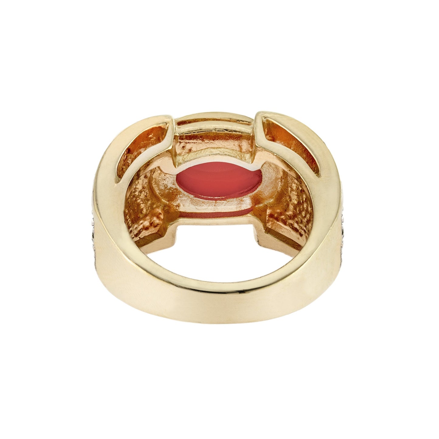 Vintage Ring Genuine Coral and Clear Swarovski Crystal Cocktail Ring 18k Gold Antique Womans Jewelry R1934 - Limited Stock - Never Worn